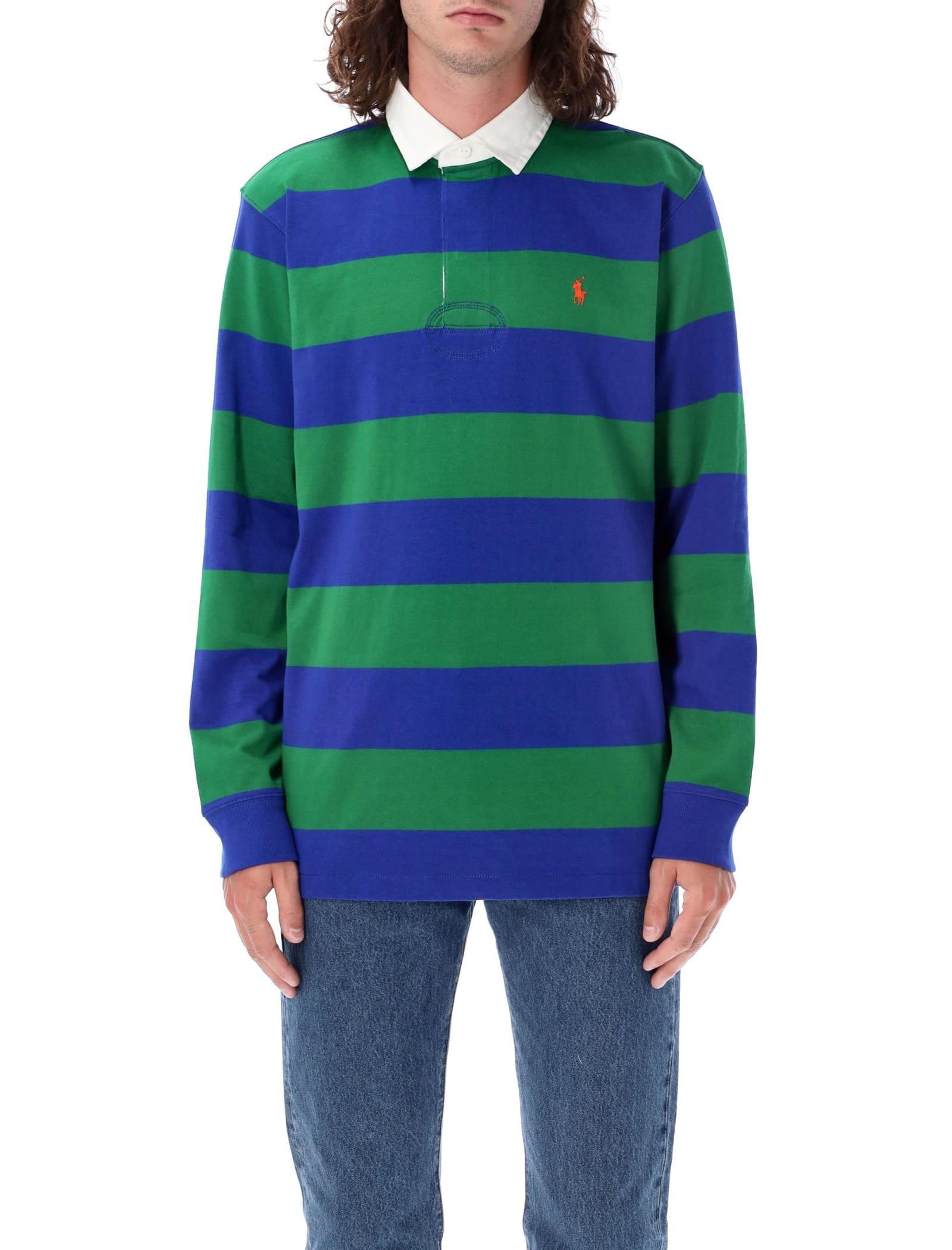 Shop Polo Ralph Lauren The Iconic Rugby Shirt In Green Royal