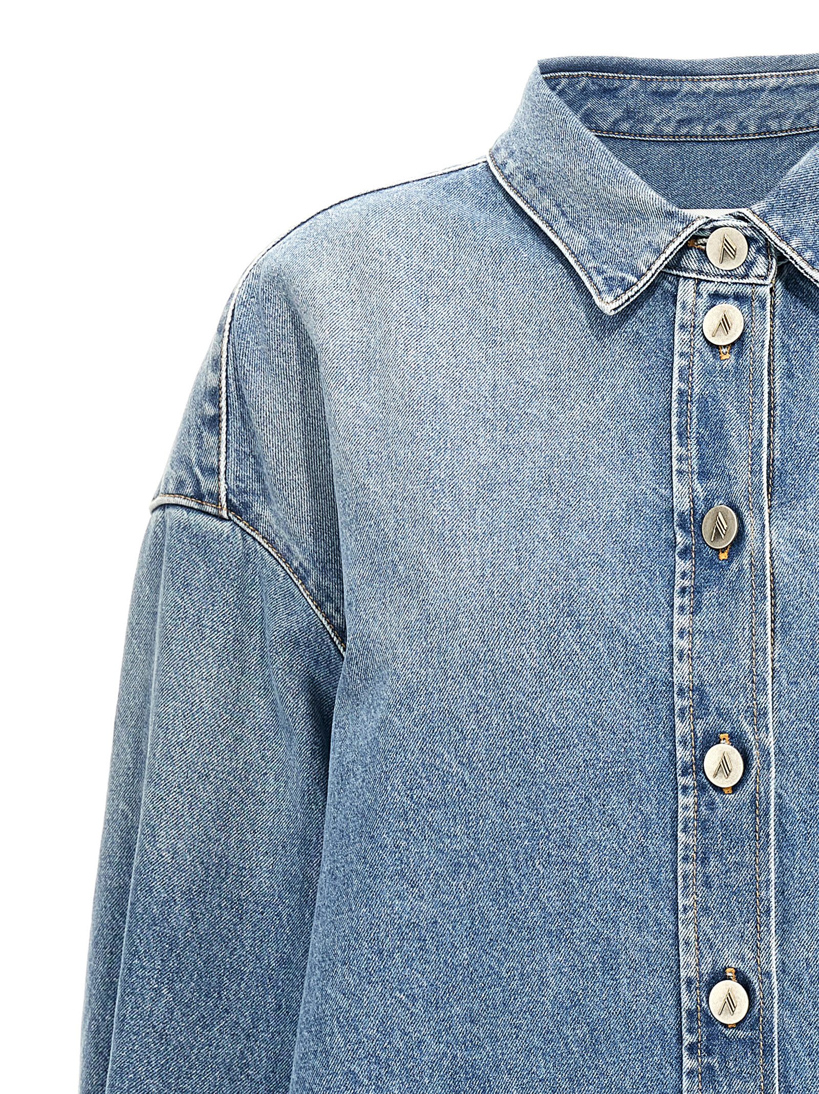 Attico Blue Shirt With Classic Collar And Embroidered Detail On The Front In Cotton Woman In Blue