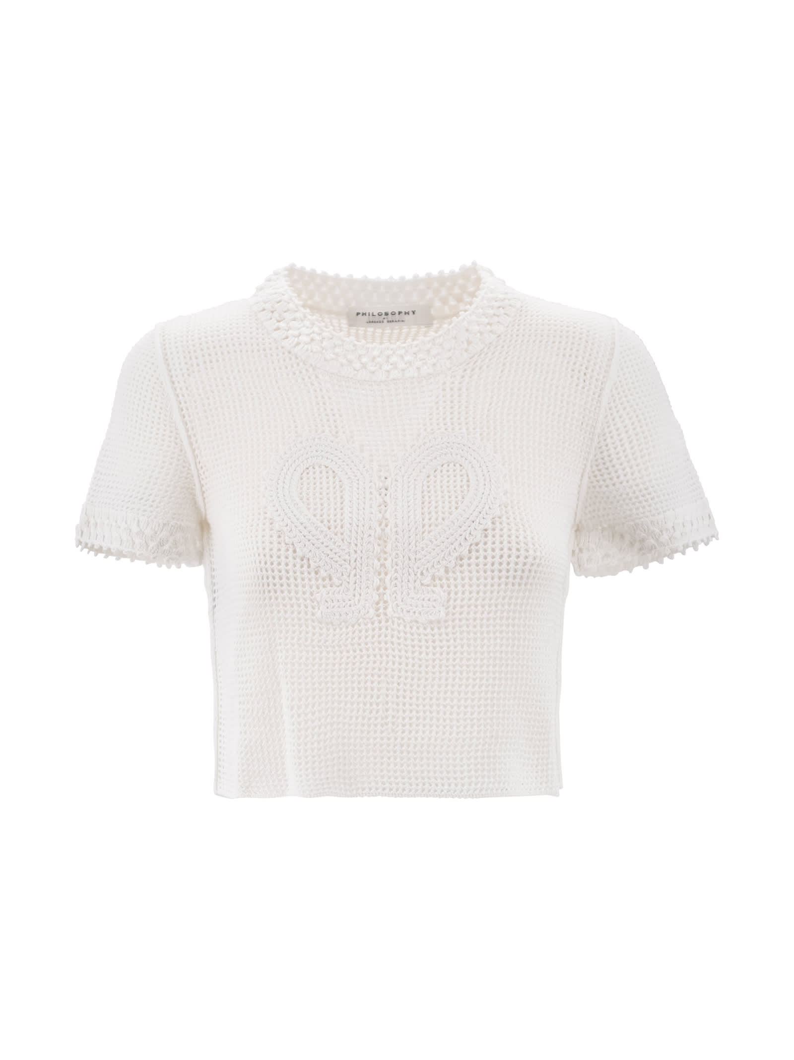 Shop Philosophy Di Lorenzo Serafini Stretch Mesh Crop Sweater Double P In White