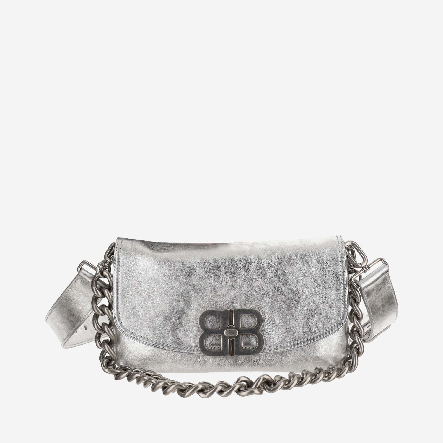 Shop Balenciaga Flap Bag Bb Soft Small Metallic Silver