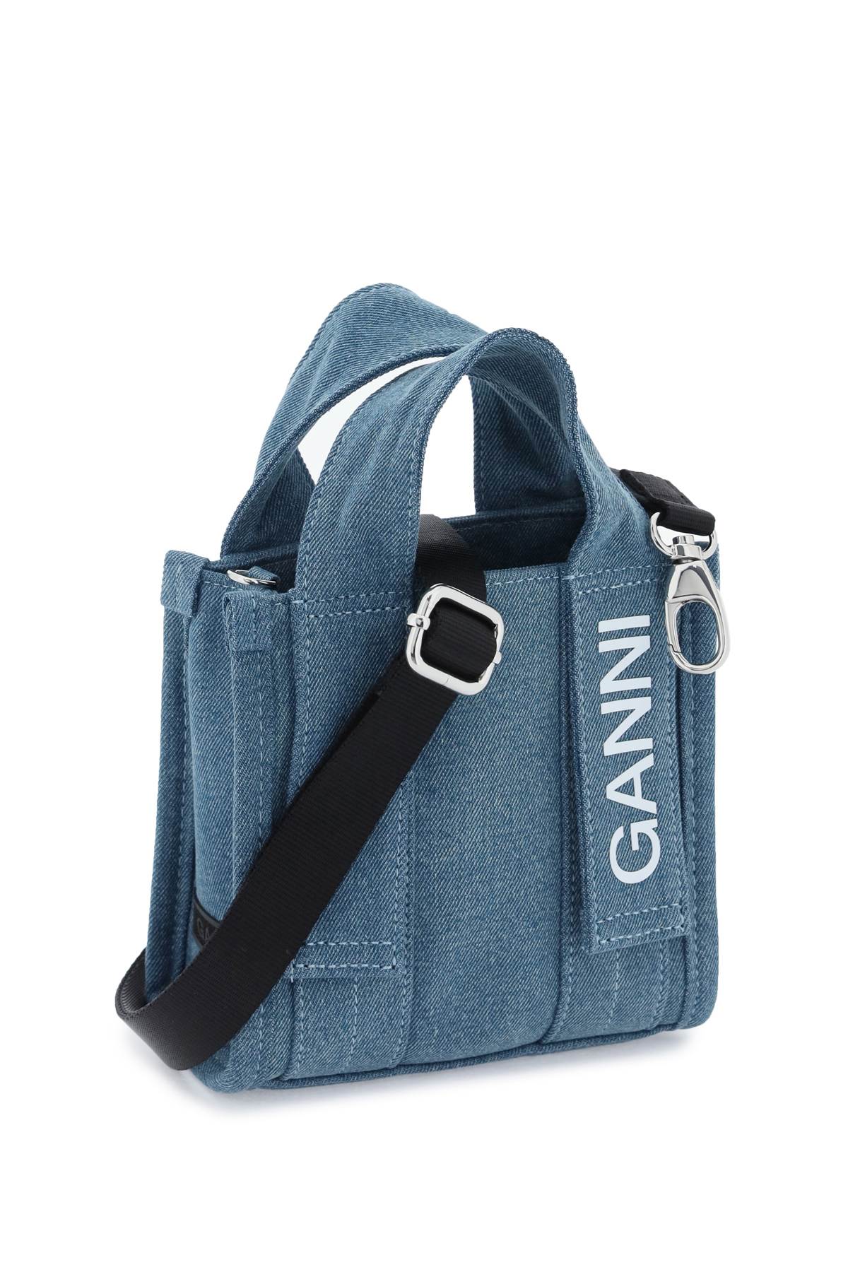 Shop Ganni Denim Tech Mini Tote Bag In Denim (blue)