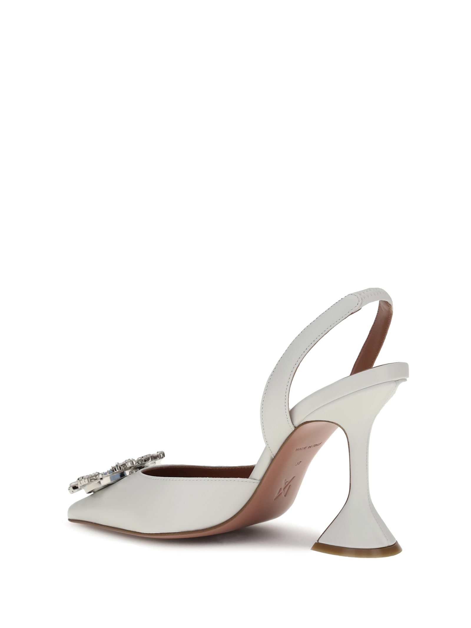 Amina Muaddi Begum Satin Slingback Pumps White