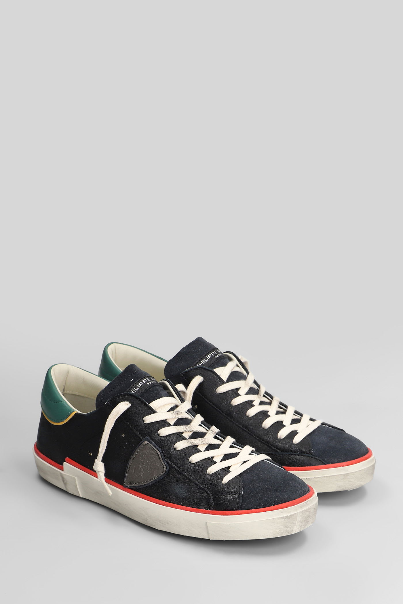 Philippe Model Prsx Low Sneakers In Black Suede And Leather In Multi
