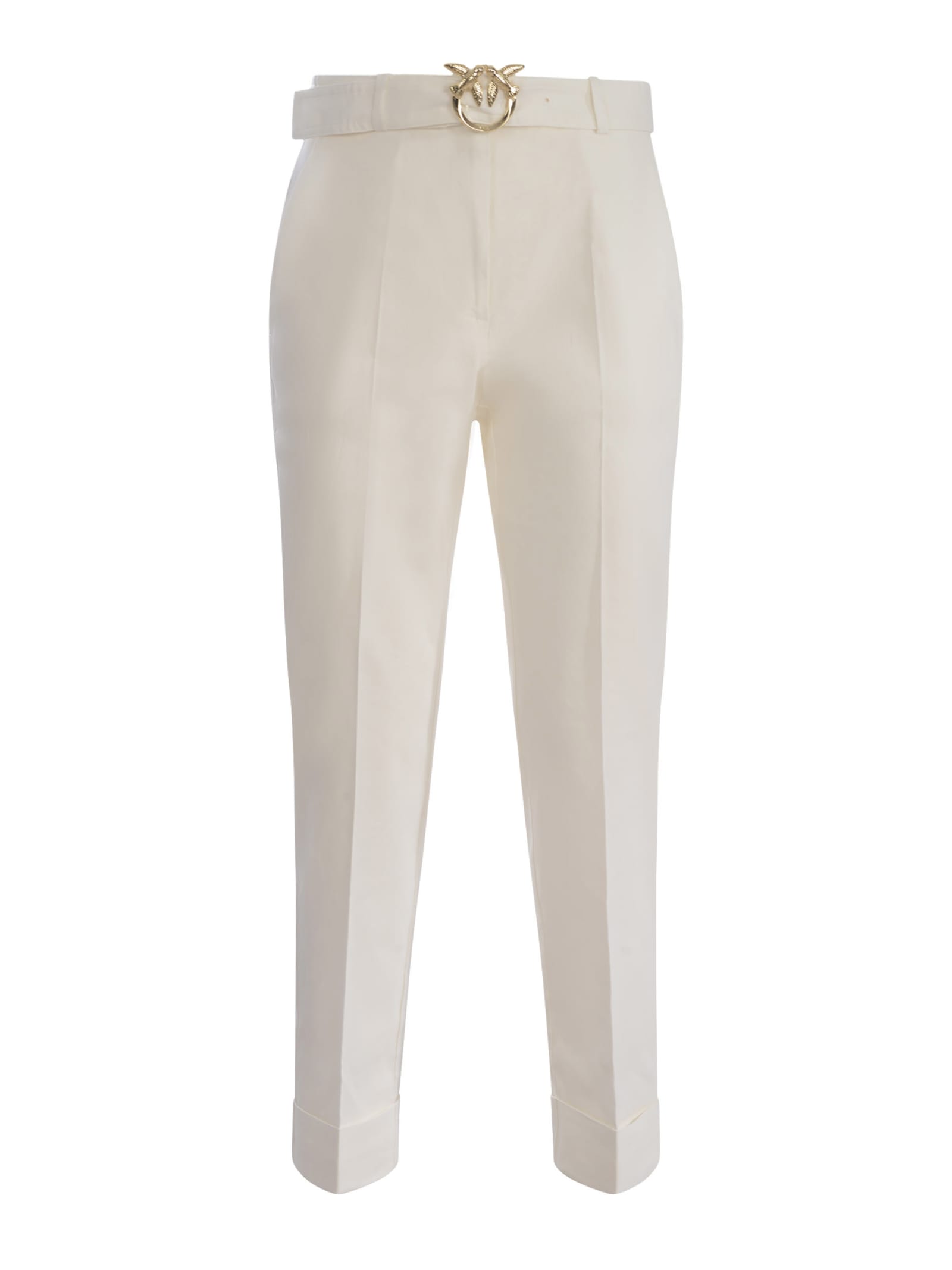 Shop Pinko Trousers  Plaza In Stretch Linen In Bianco