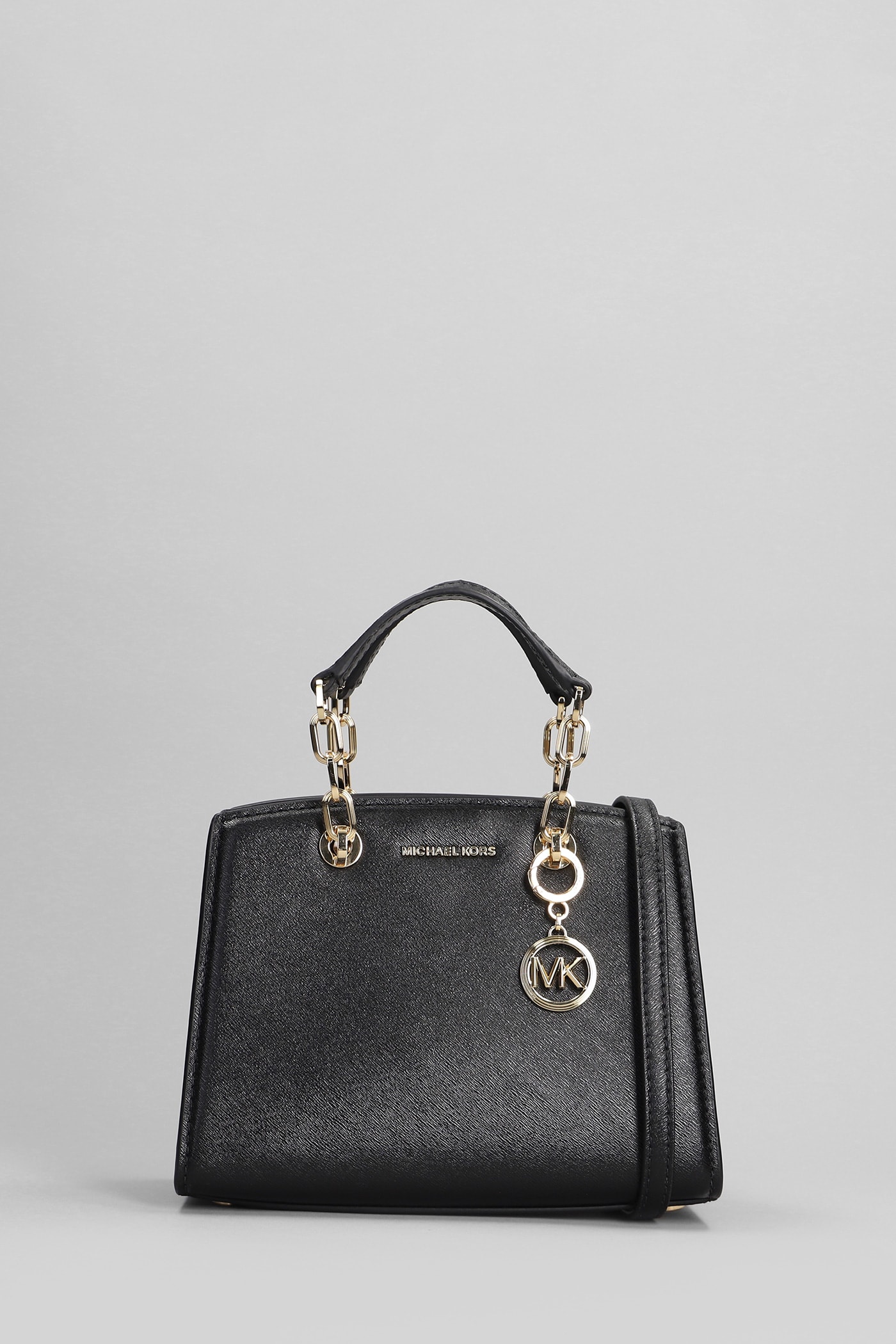 Shop Michael Kors Cynthia Hand Bag In Black Leather