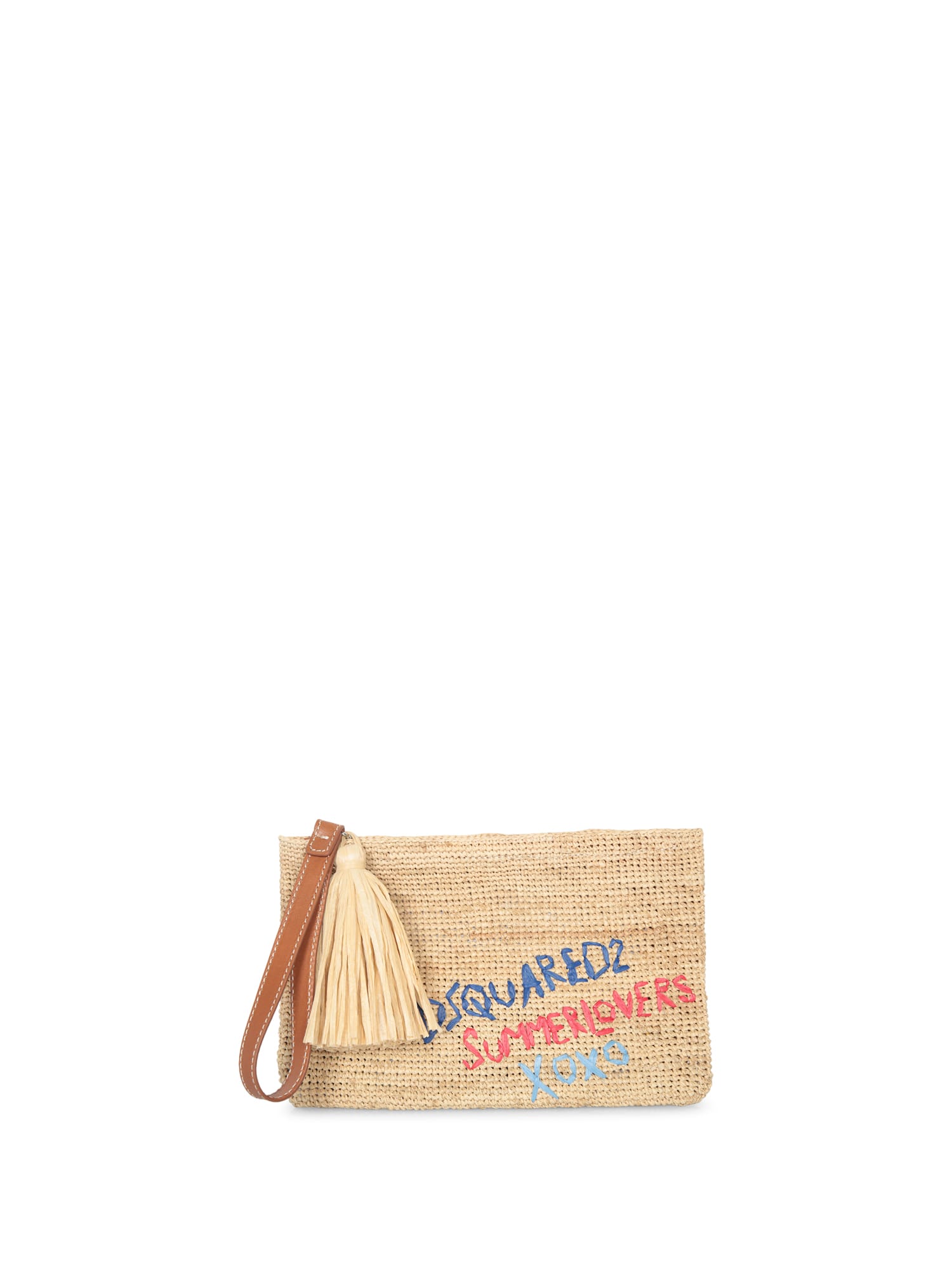 Nude Raphia Logo Pouch Bag