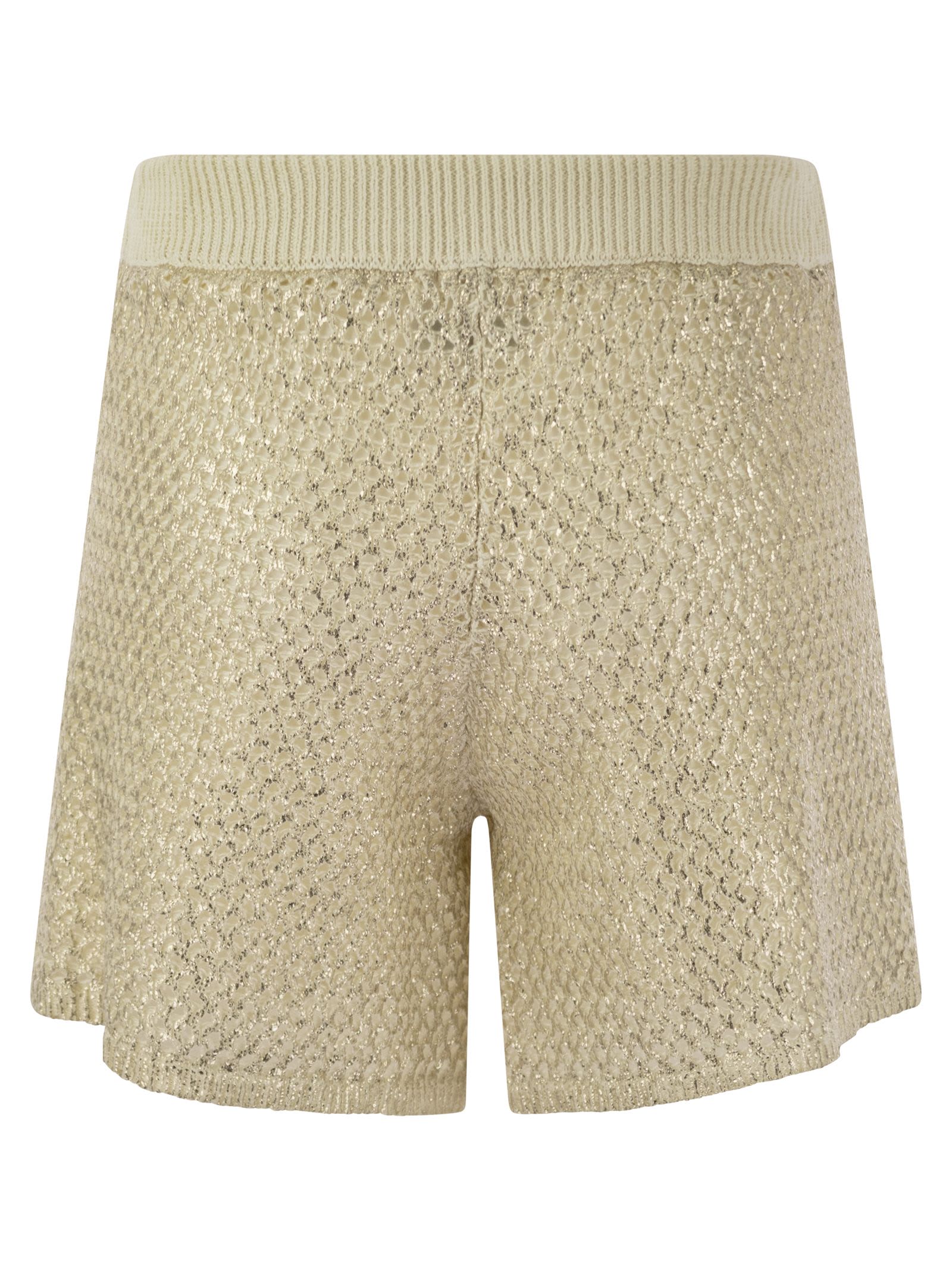 Shop Peserico Shorts In Laminated Linen-cotton Mélange Yarn In Gold