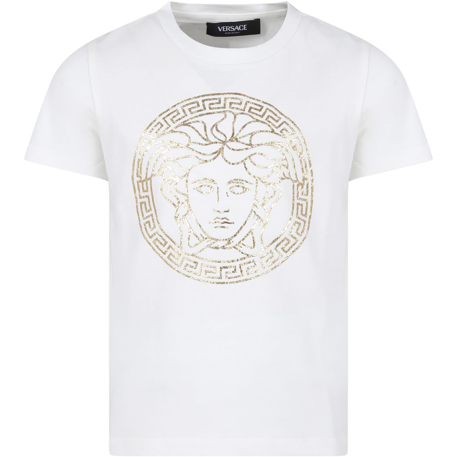 Versace White T-shirt For Kids With Medusa