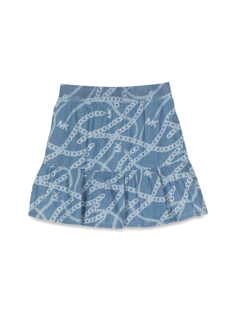 Michael Kors Chain-link Logo Print Chambray Skirt In Denim
