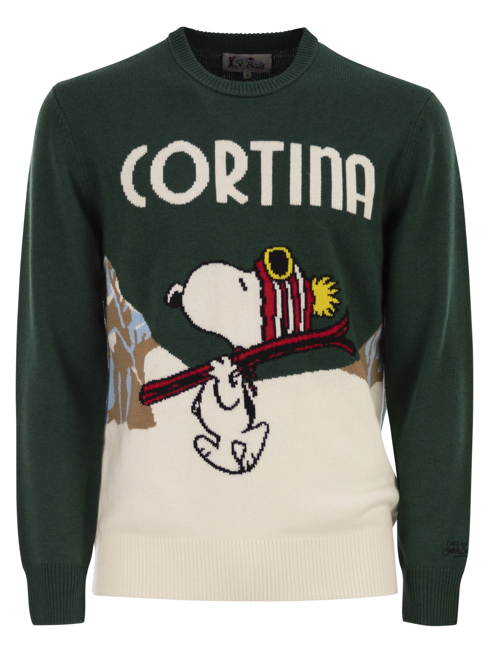 Mc2 Saint Barth Heron - Crew Neck Sweater With Embroidery On The Front In Green