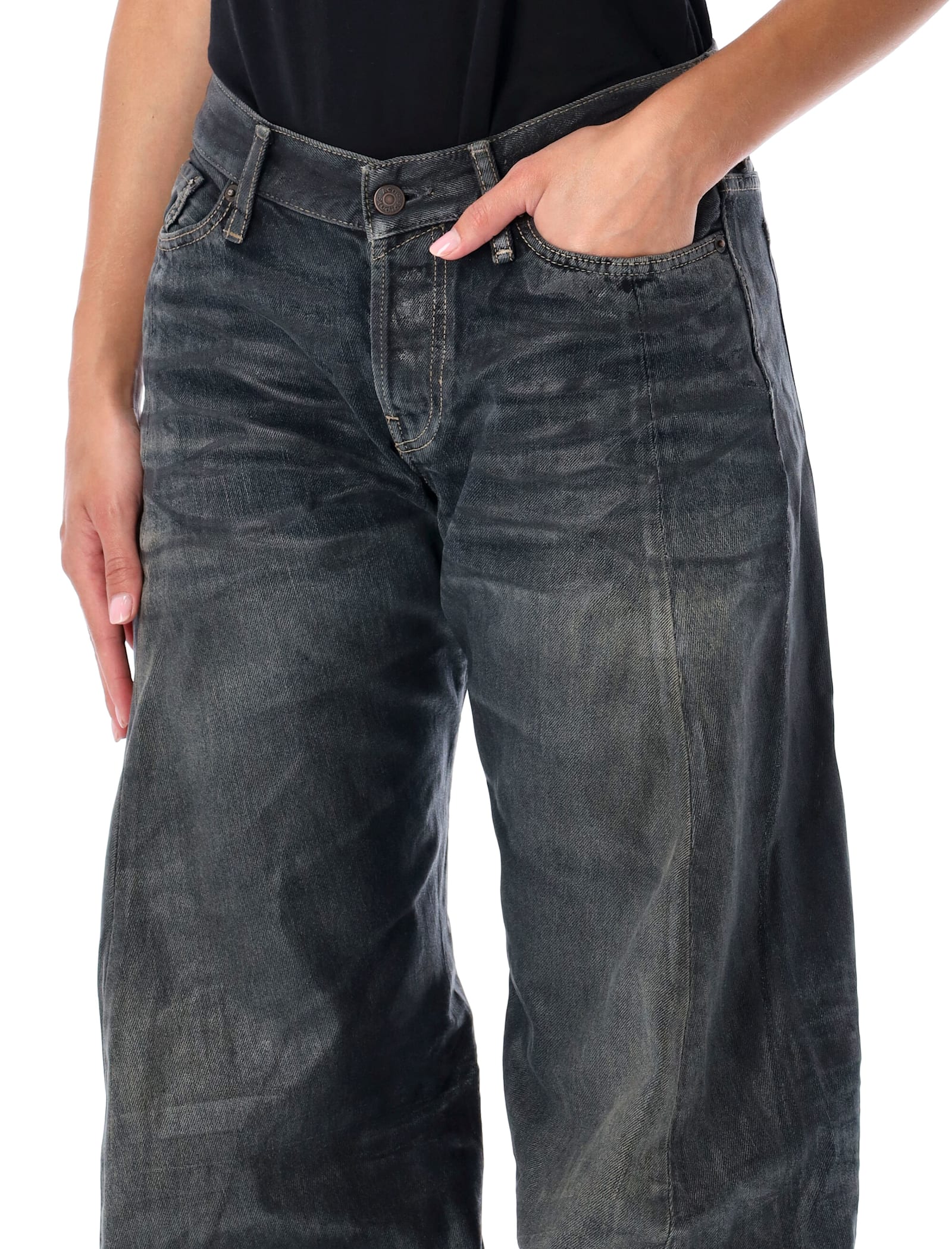 Acne Studios Glossy Trousers With Belt Loops And Stitching In Black