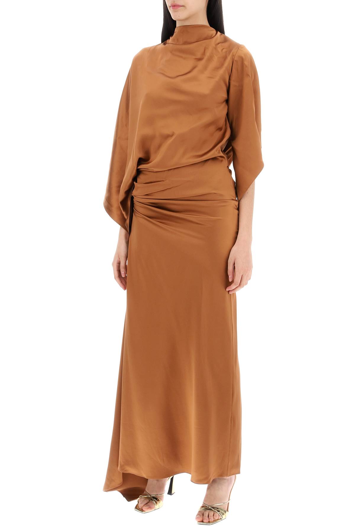 Shop Christopher Esber Cusco Silk Draped Midi Dress In Ginger (brown)