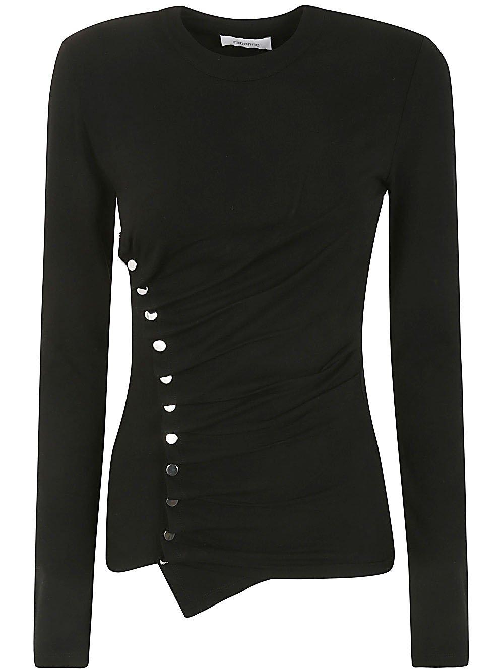 Shop Rabanne Ruched Detailed Asymmetric Top In Black