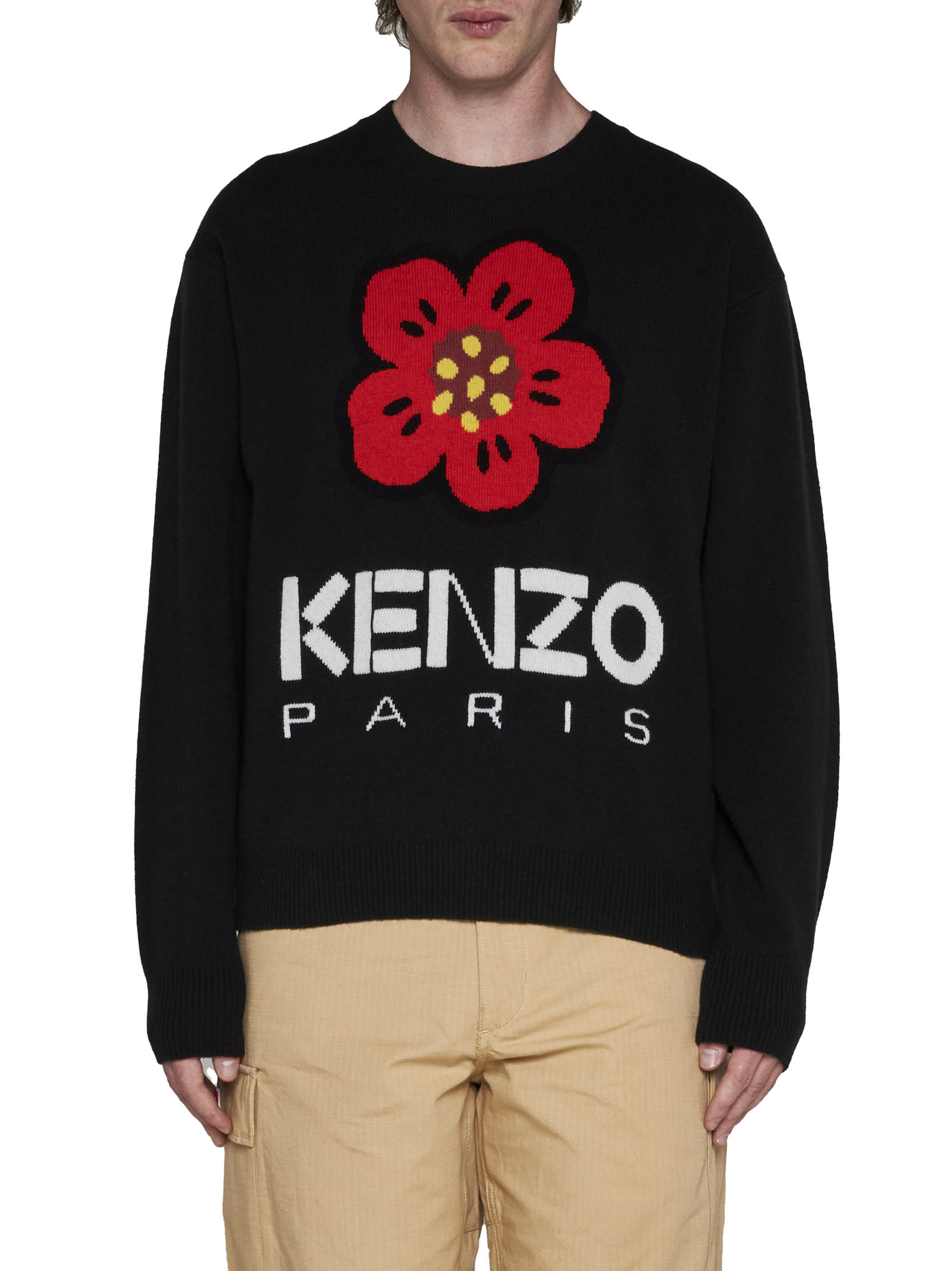 Kenzo Boke Flower Wool Sweater In J Black