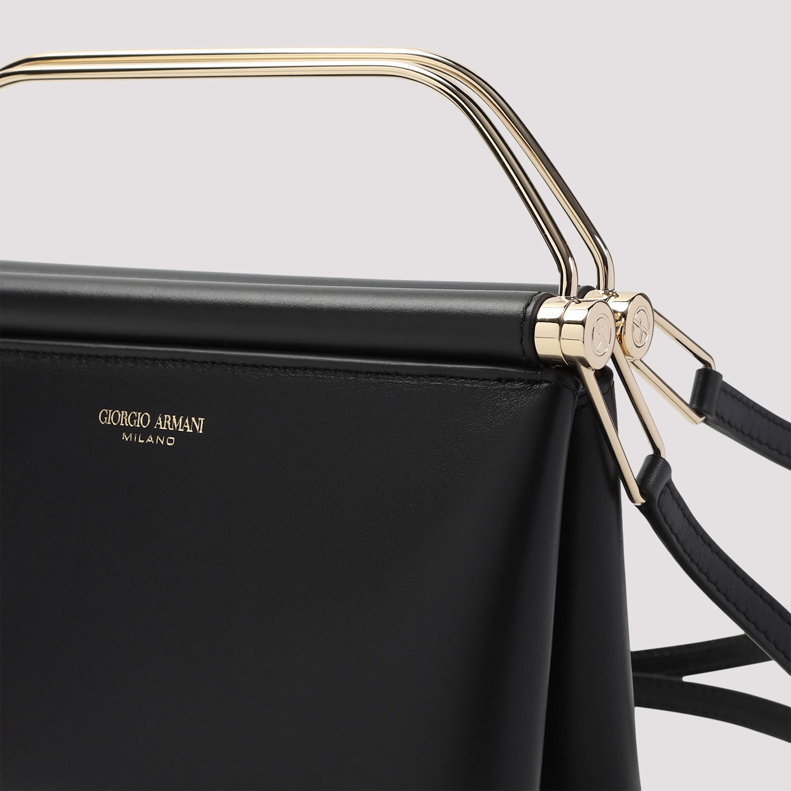 Giorgio Armani Logo Stamp Leather Crossbody Bag In Black