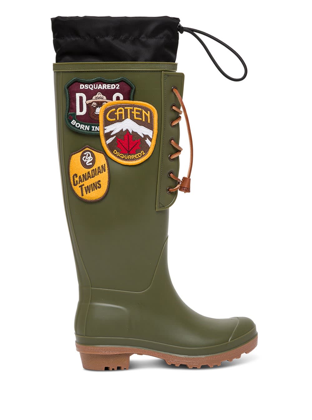 Dsquared2 Green Rubber Rain Boots With Patch