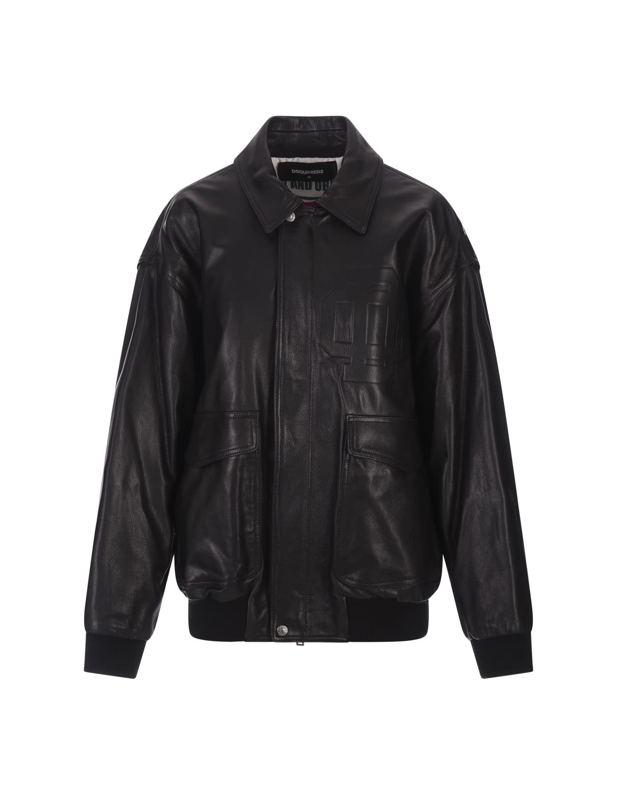 DSQUARED2 CLASSIC LEATHER BOMBER JACKET IN BLACK