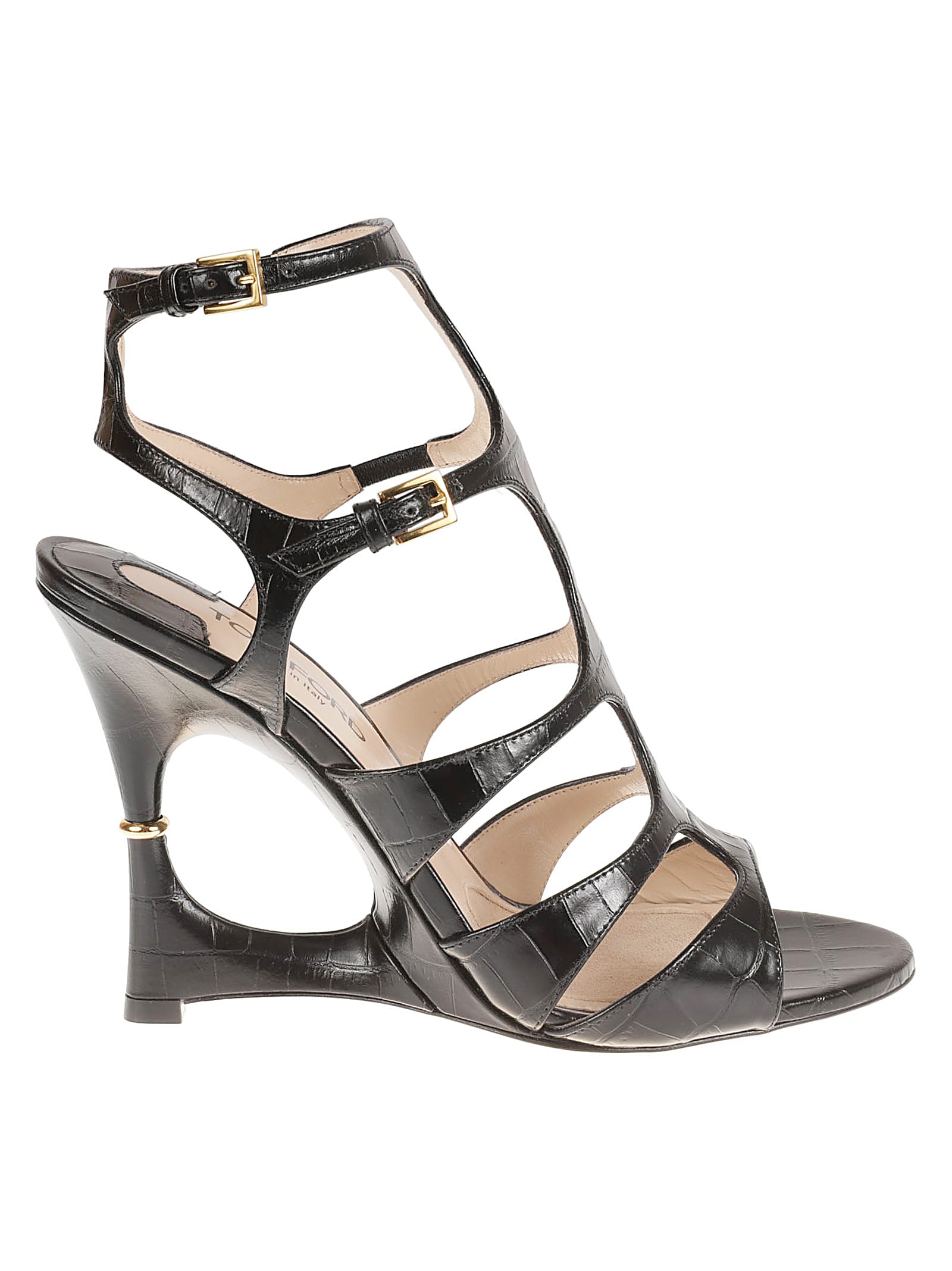 Shop Tom Ford Shiny Stamped Croc Sandals In Black