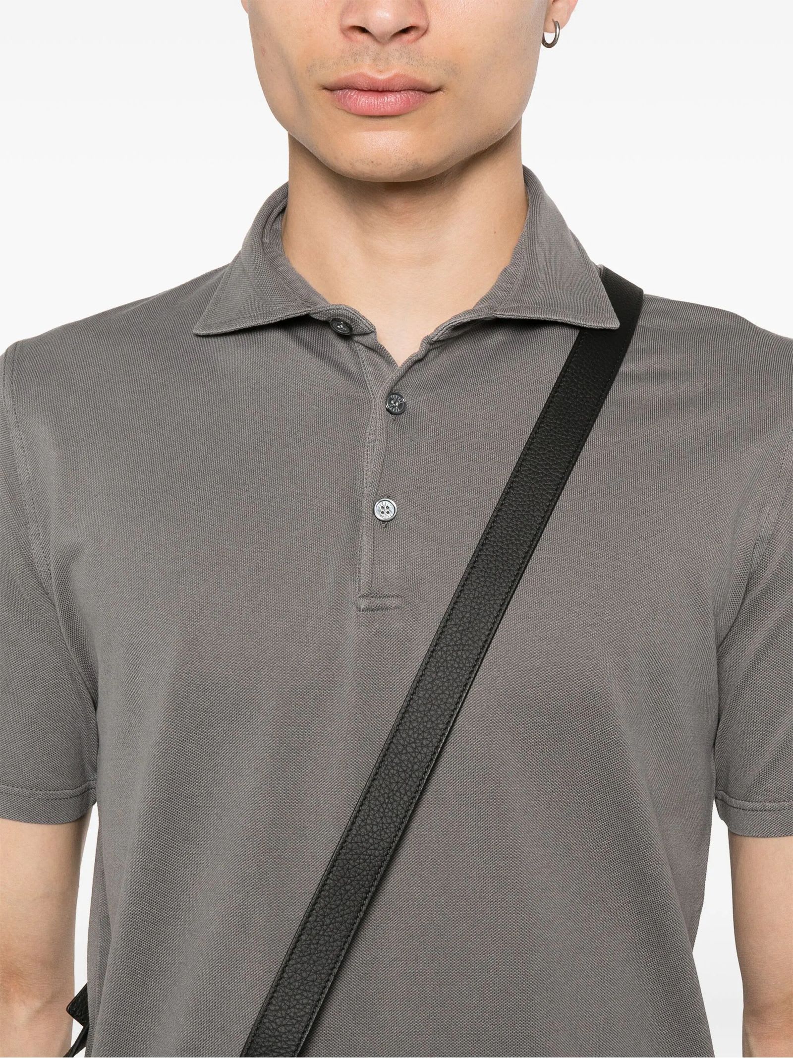 Shop Fedeli Grey Cotton Polo Shirt