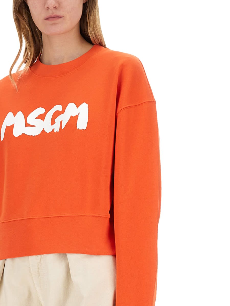 Msgm Logo Printed Crewneck Sweatshirt In Red