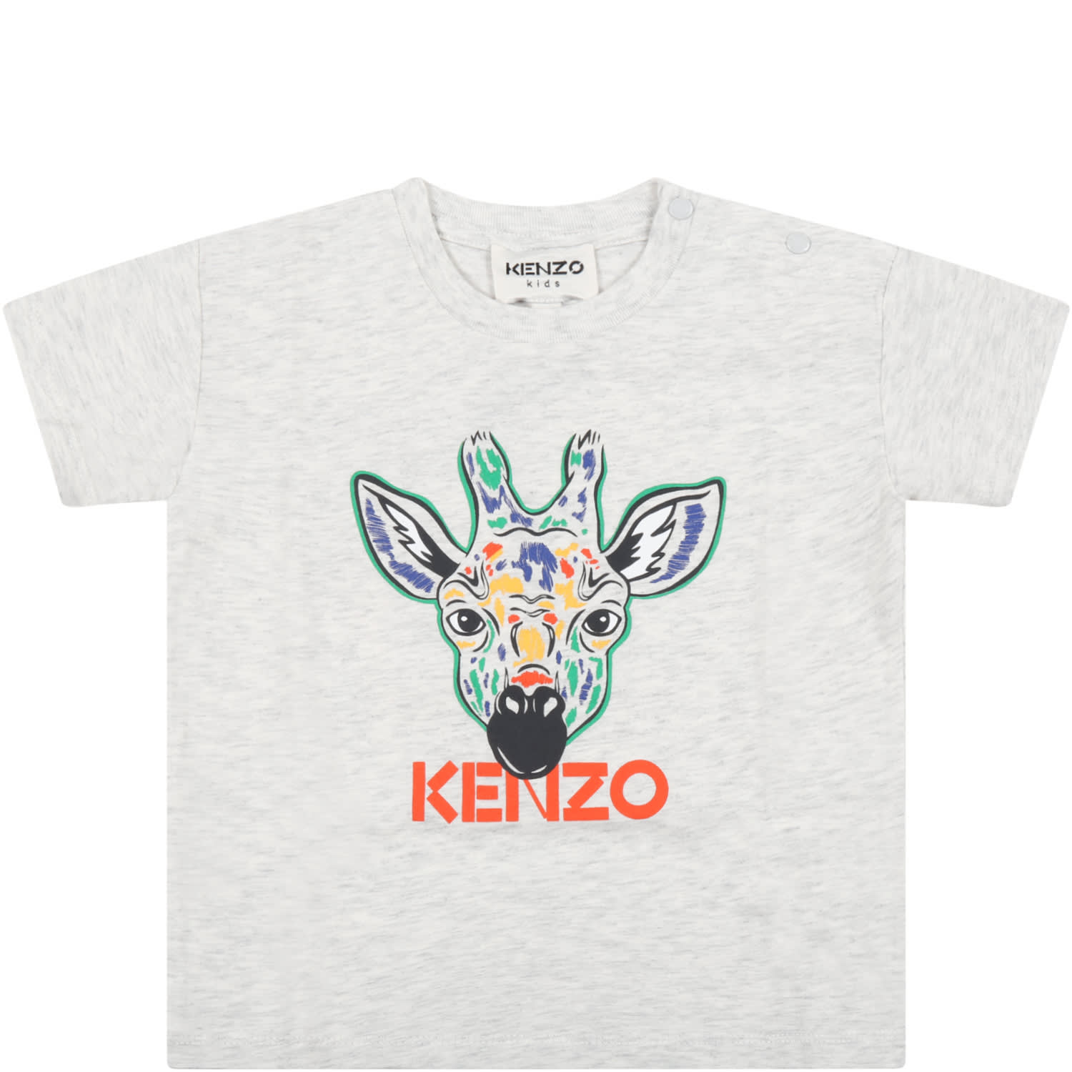Kenzo Kids Grey T-shirt For Baby Kids With Giraffe