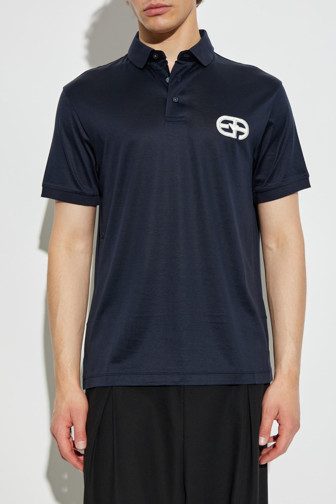 Emporio Armani Embroidered Logo Polo Shirt In Blue