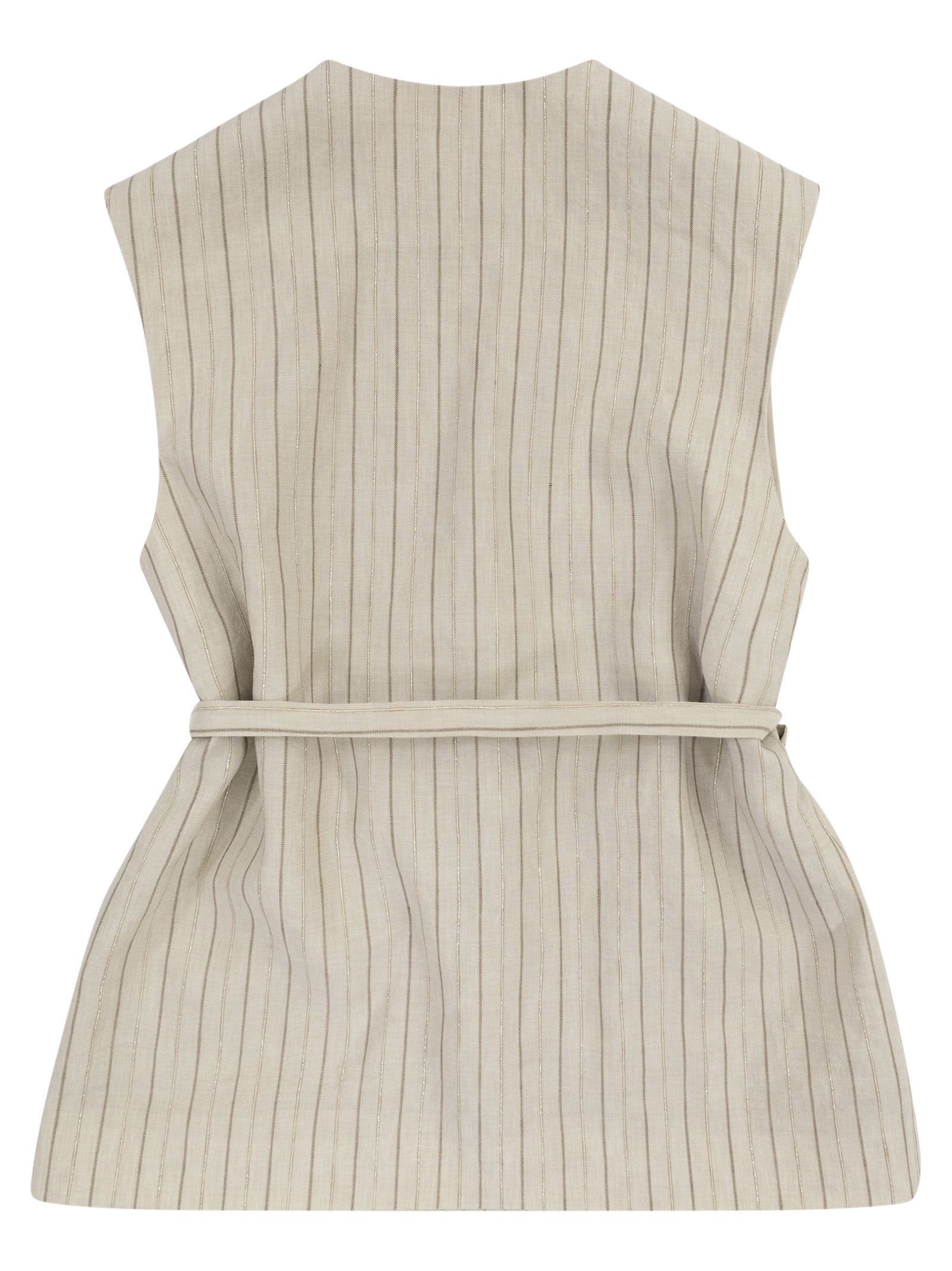 Shop Brunello Cucinelli Linen-blend Waistcoat With Matching Belt In Sand