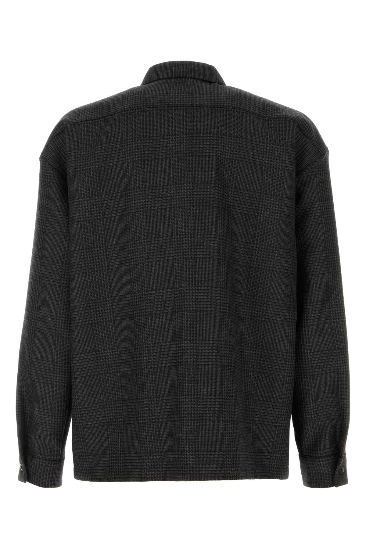 Shop Prada Embroidered Glencheck Shirt In Anthracite