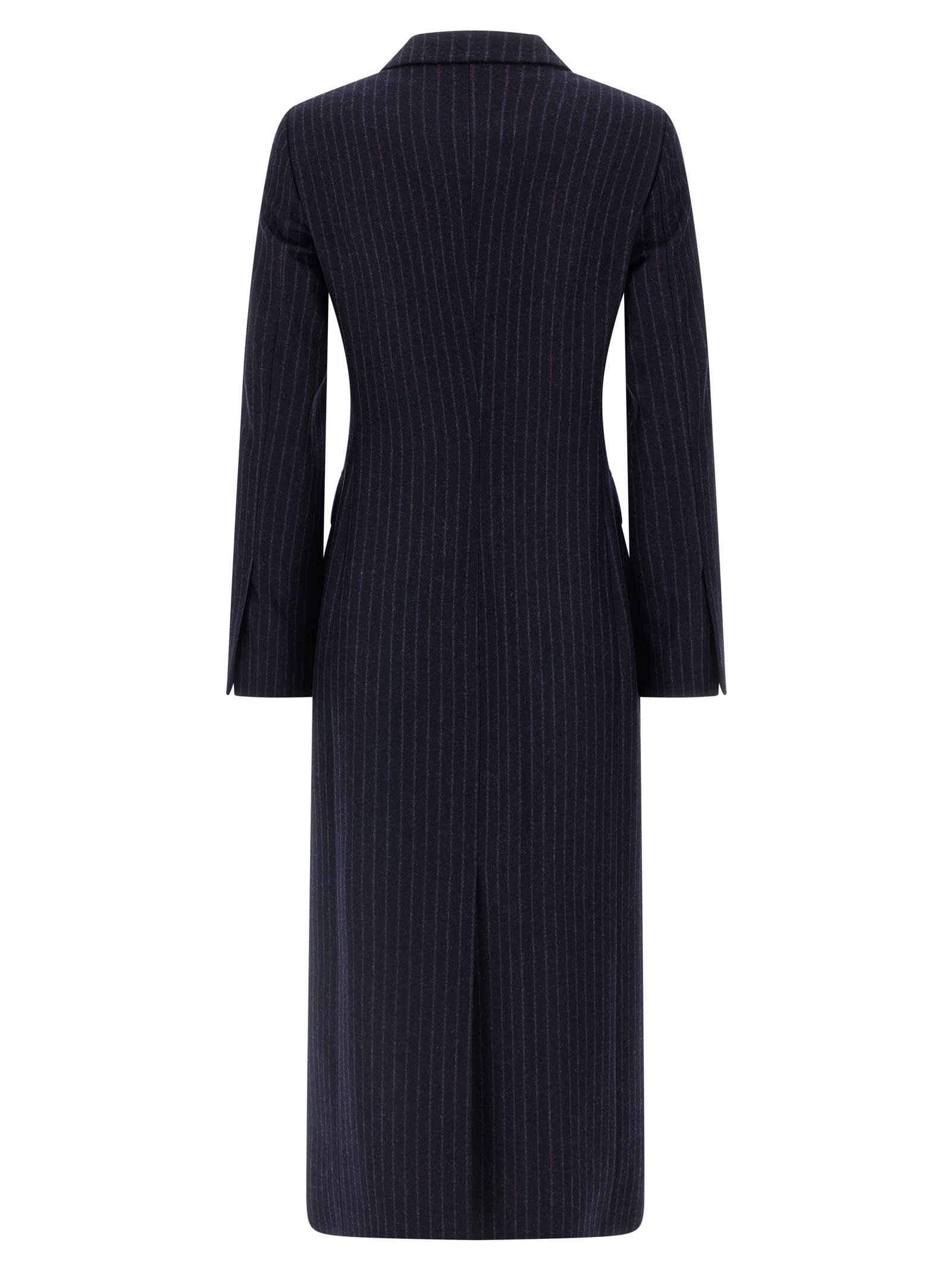 Alberto Biani Tailored Long Pinstripe Double-breasted Coat In Blue