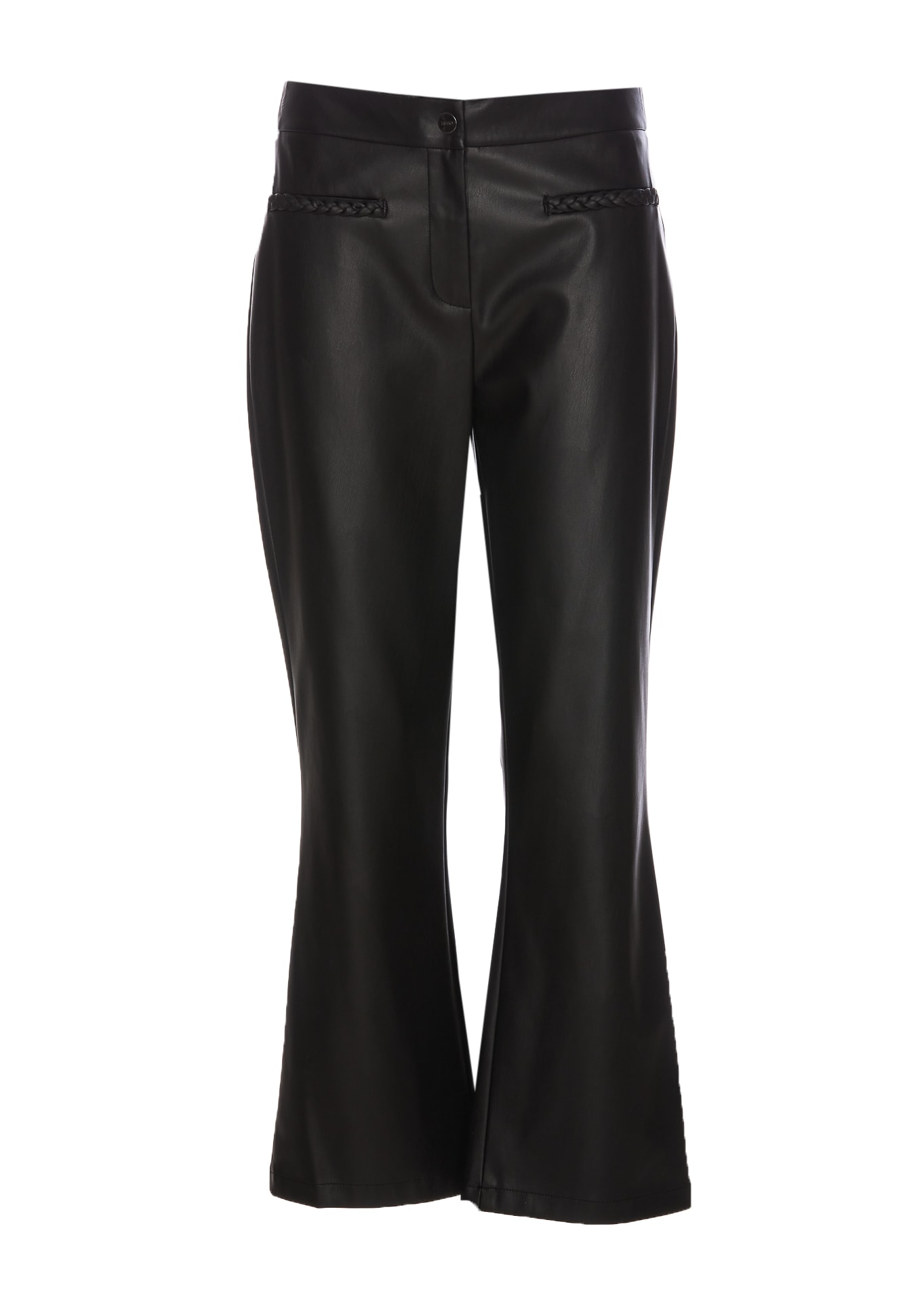 Liu •jo Faux-leather Flared Cropped Trousers In Black
