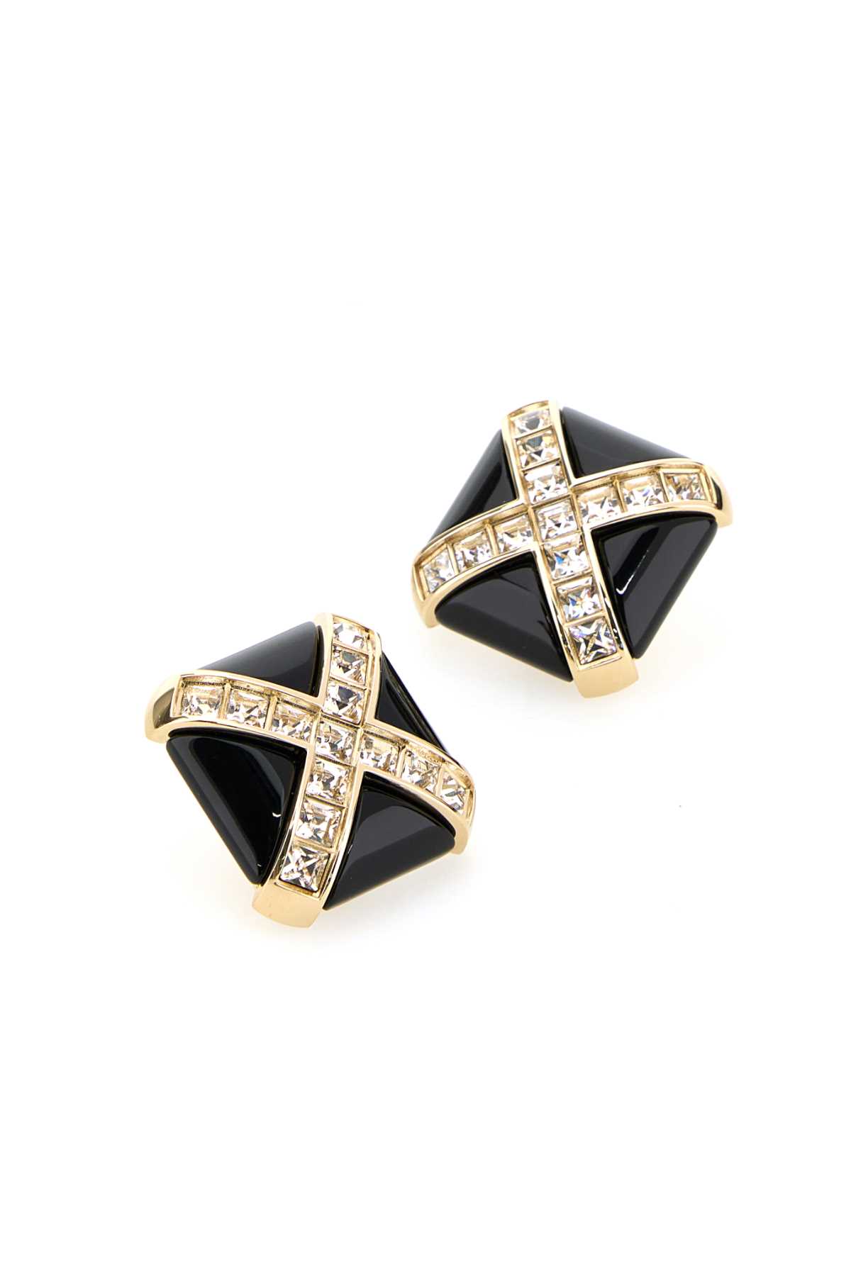 Shop Saint Laurent Black Resin Earrings In Dorecrystalnoir