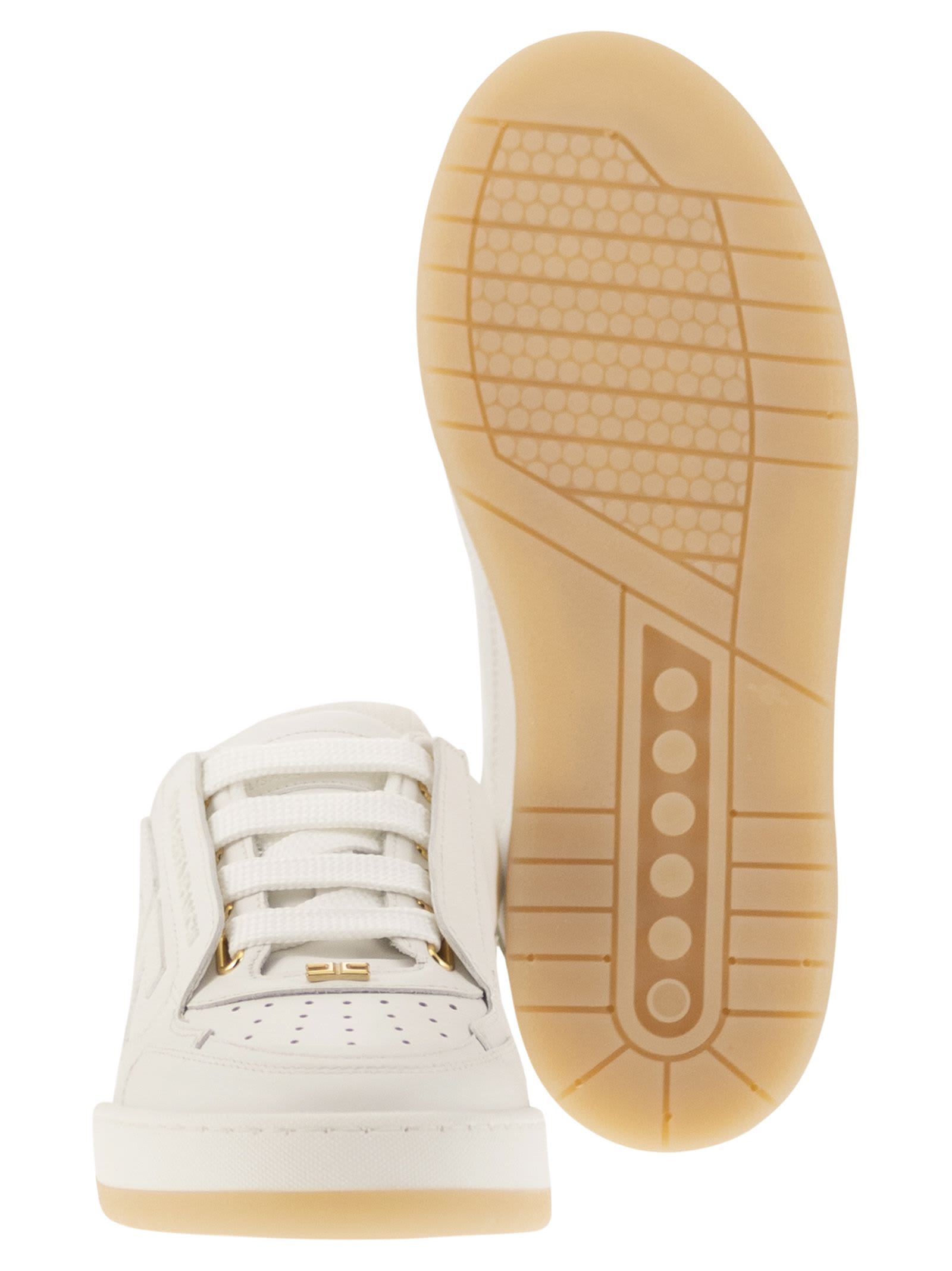 Elisabetta Franchi Ivory Leather Sneaker In White