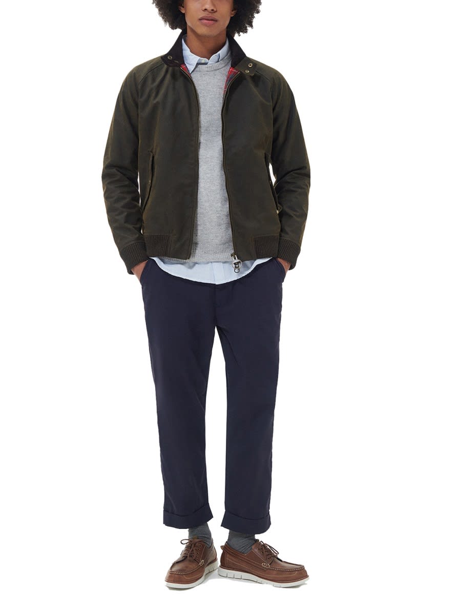 Baracuta Unisex Waxed Jacket With High Collar And Pockets In Green