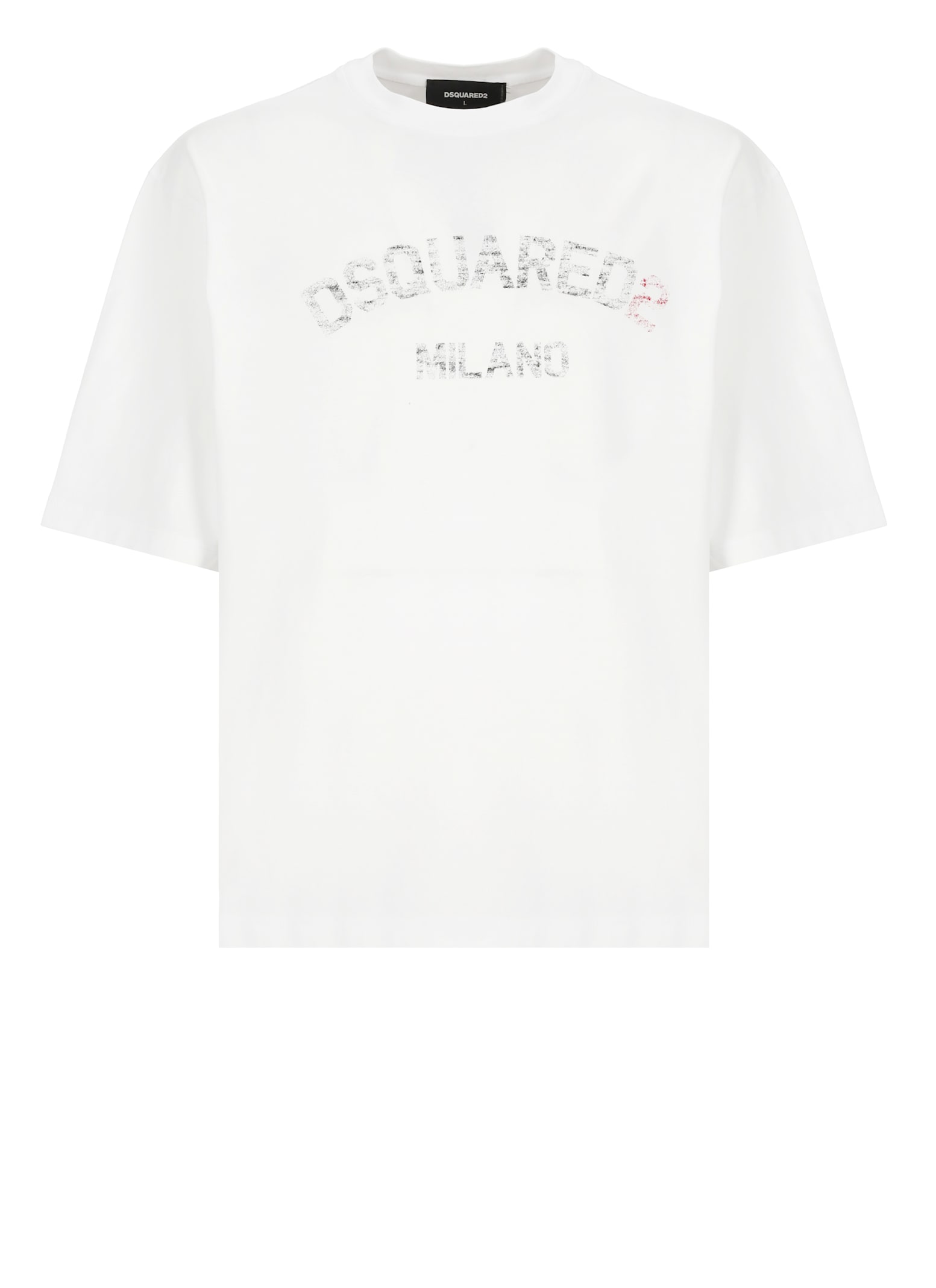 Dsquared2 Loose Fit White Cotton Jersey T-shirt With Vintage-effect Logo In White