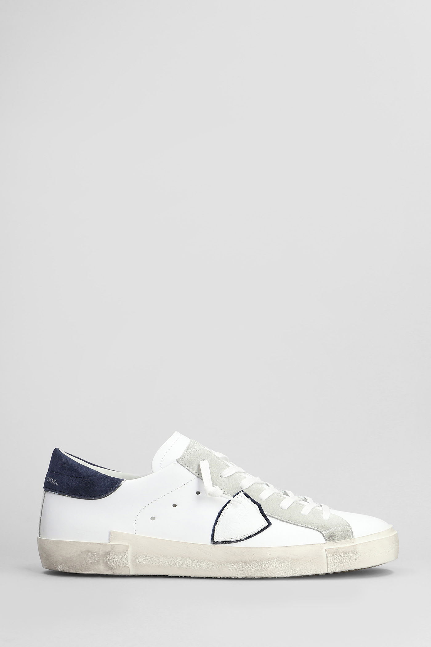 Philippe Model Prsx Low Sneakers In White Suede And Leather In White