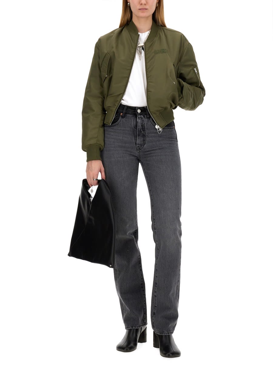 Shop Mm6 Maison Margiela Bomber Jacket With Logo In Military Green