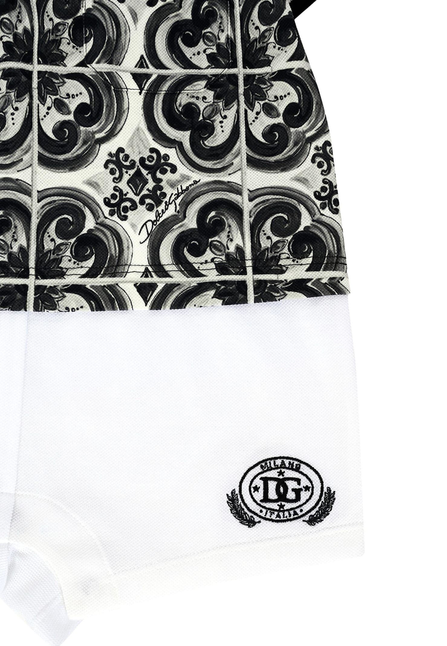Dolce & Gabbana Black Romper For Baby Boy With Majolica Print In Black