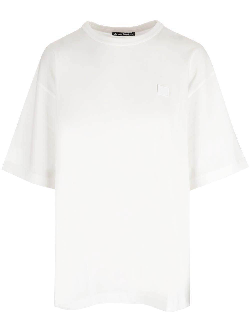 Acne Studios Face Logo Patch Crewneck T-shirt In 183 Optic White