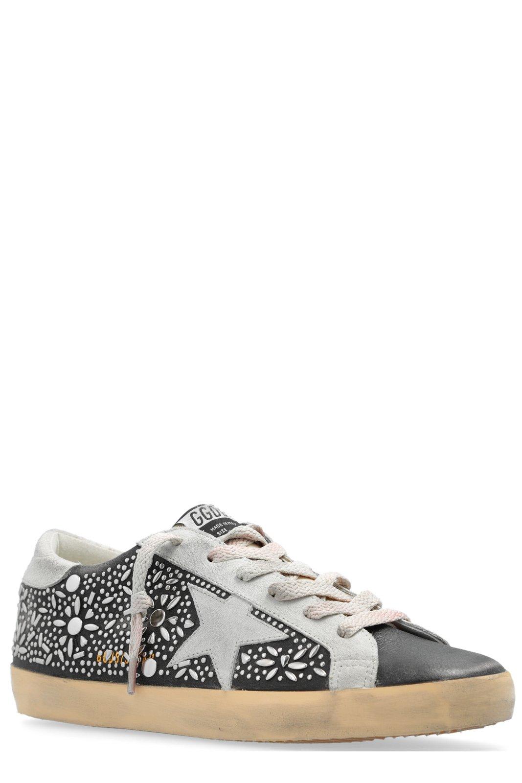 Shop Golden Goose Ball Star Embellished Sneakers In Black/ice