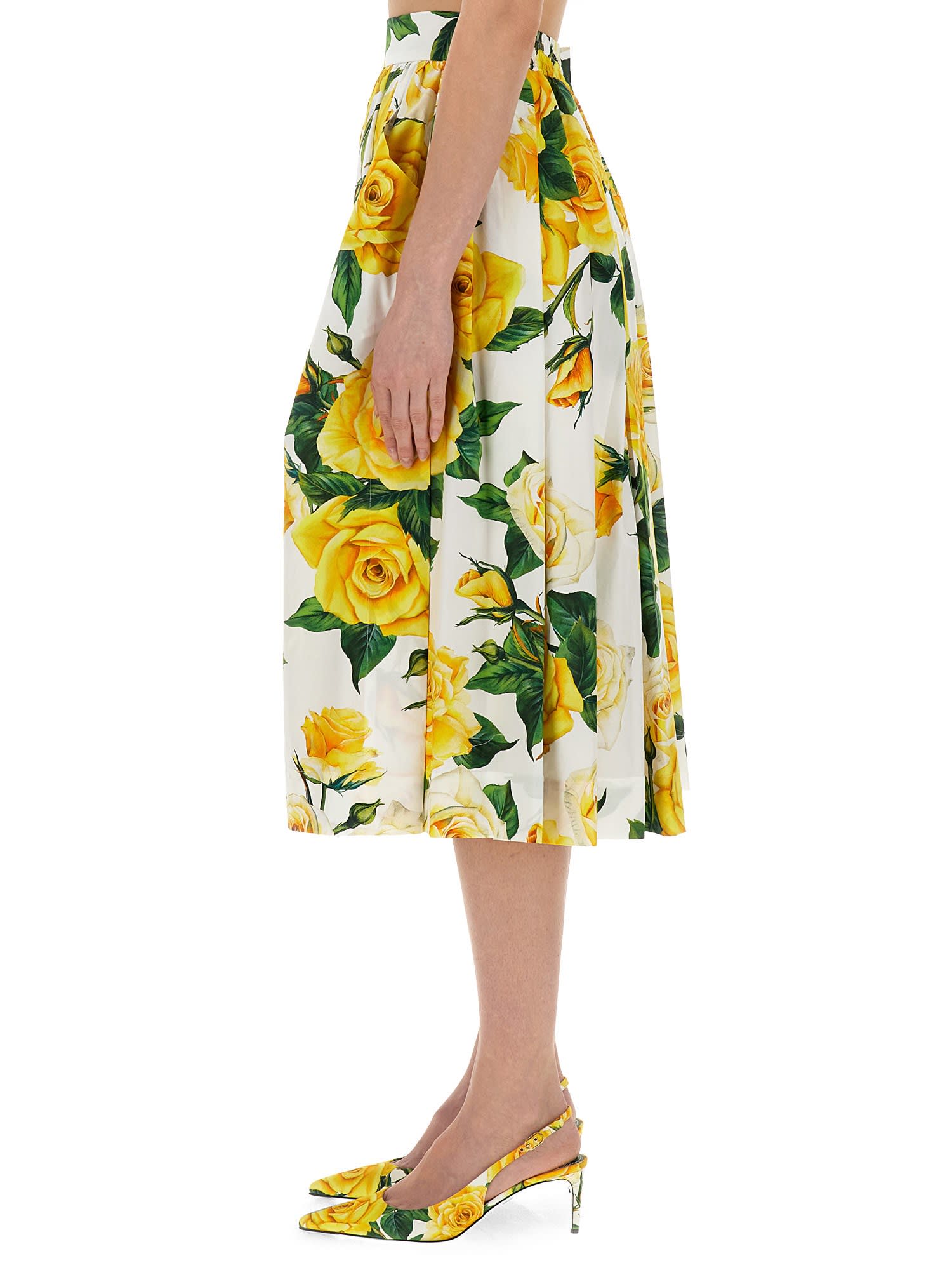 Shop Dolce & Gabbana Flower Print Full Skirt In White