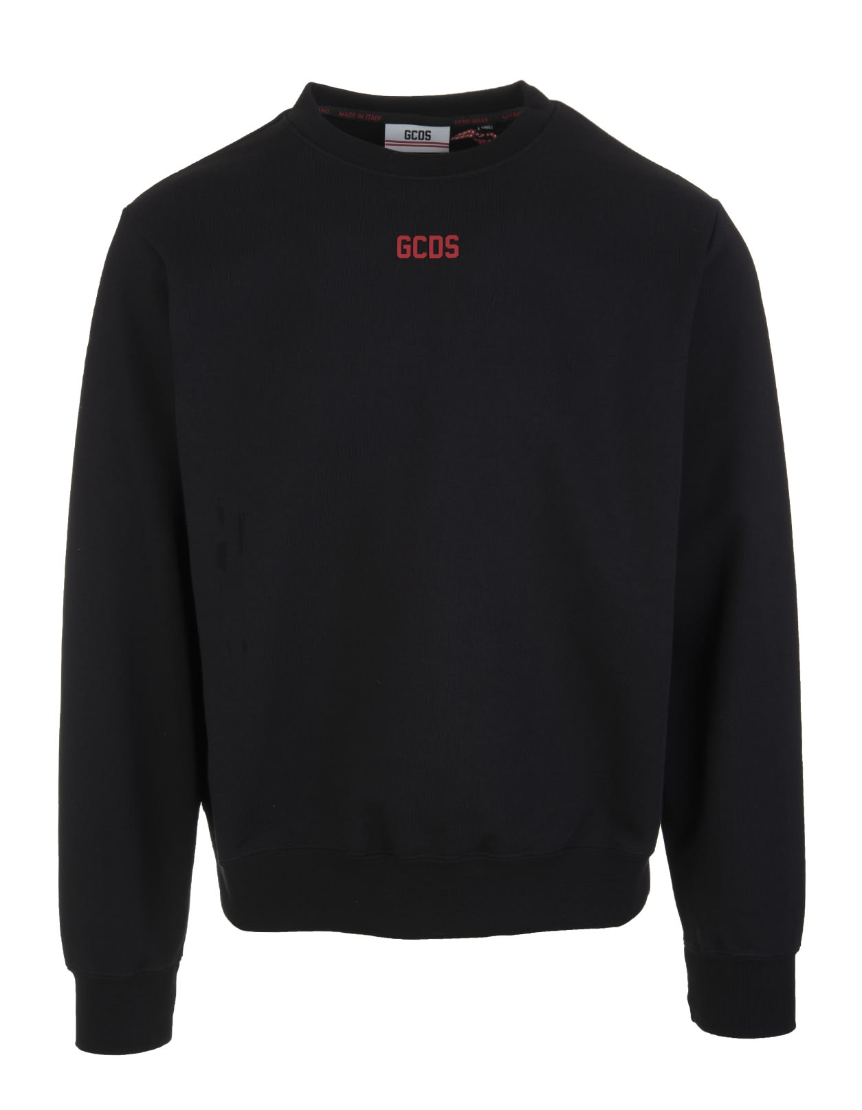 GCDS Man Black Round-neck Sweatshirt With Contrast Micro Logo