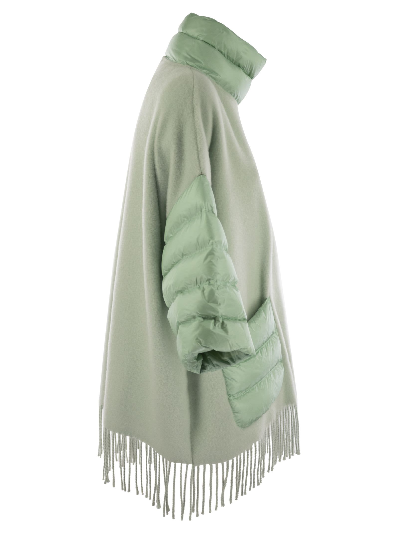 Shop Herno Wool Poncho With Down Details In Green