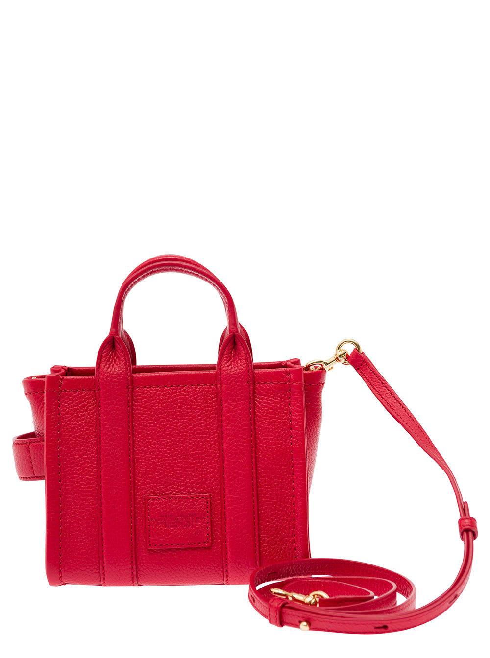Shop Marc Jacobs The Micro Tote Bag Red Shoulder Bag With Logo In Grainy Leather Woman