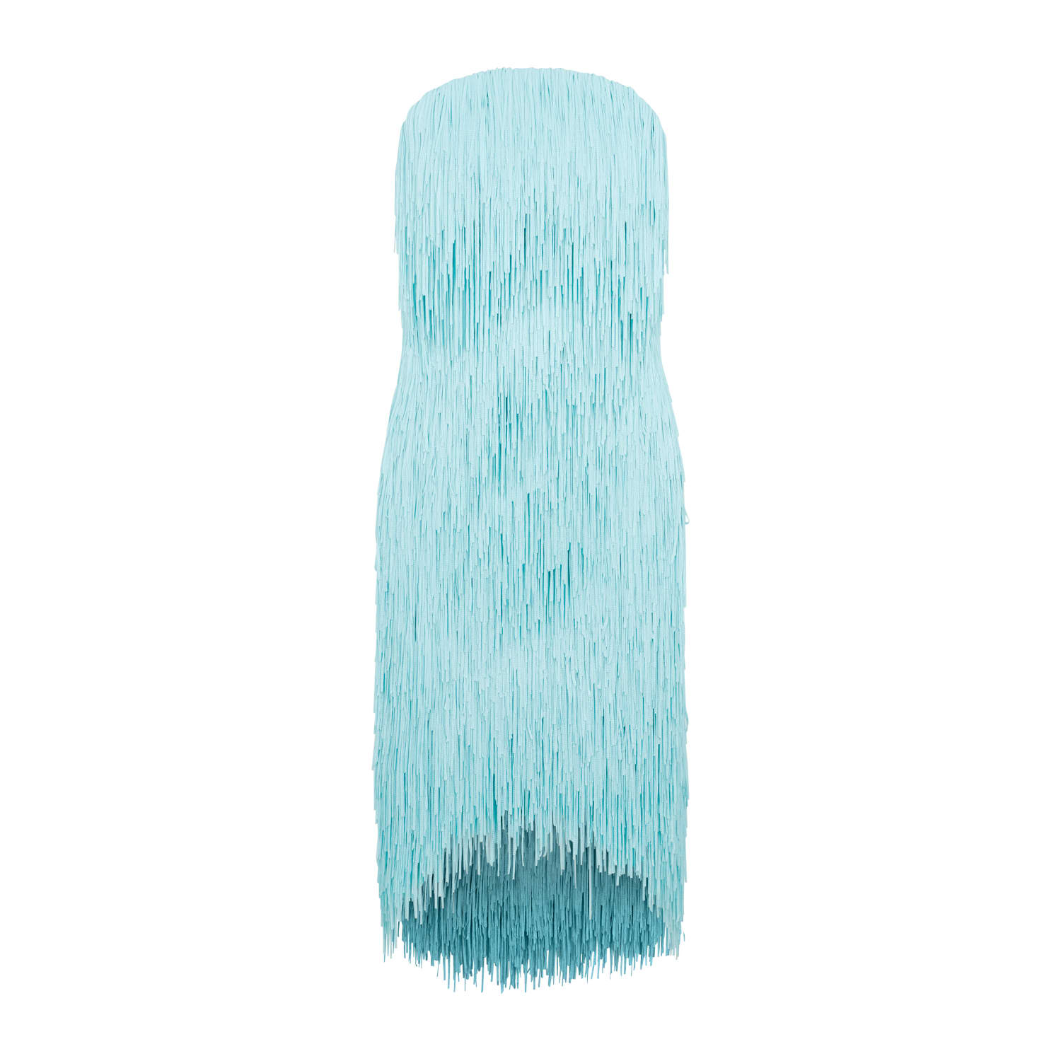 Bottega Veneta Sky Blue Fringed Midi Dress In Celadon