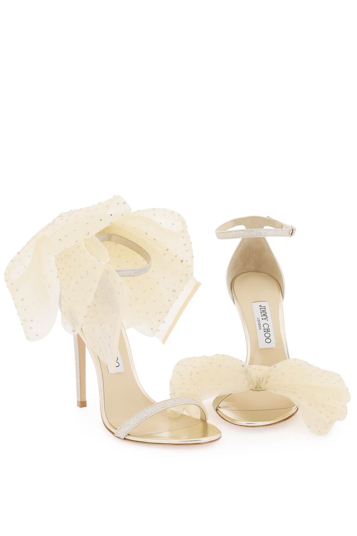 Shop Jimmy Choo Aveline 100 Sandals In Platinum Ice Ivory (gold)