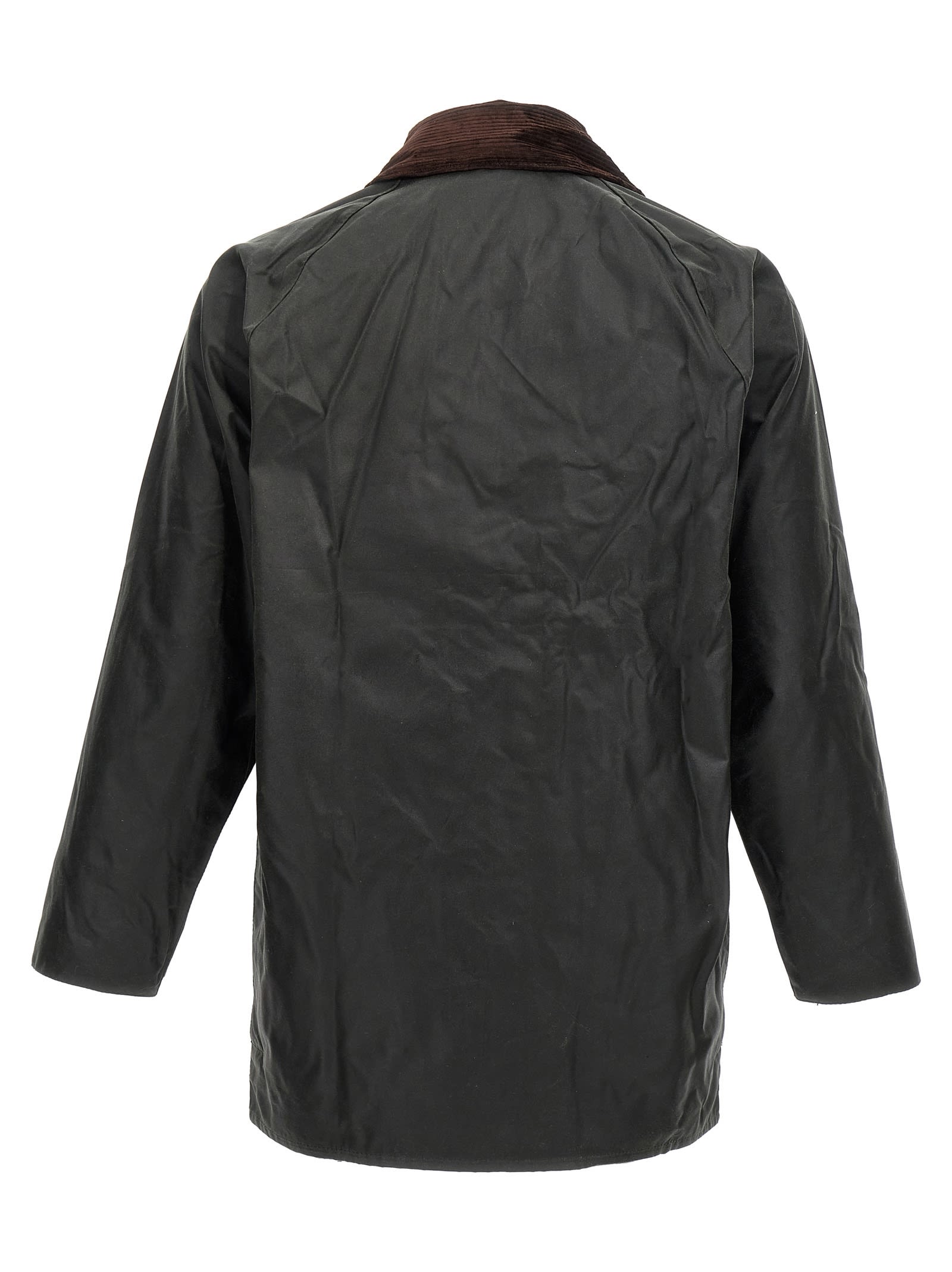 Barbour Beaufort Waxed Cotton Jacket With Corduroy Collar And Multiple Pockets In Black