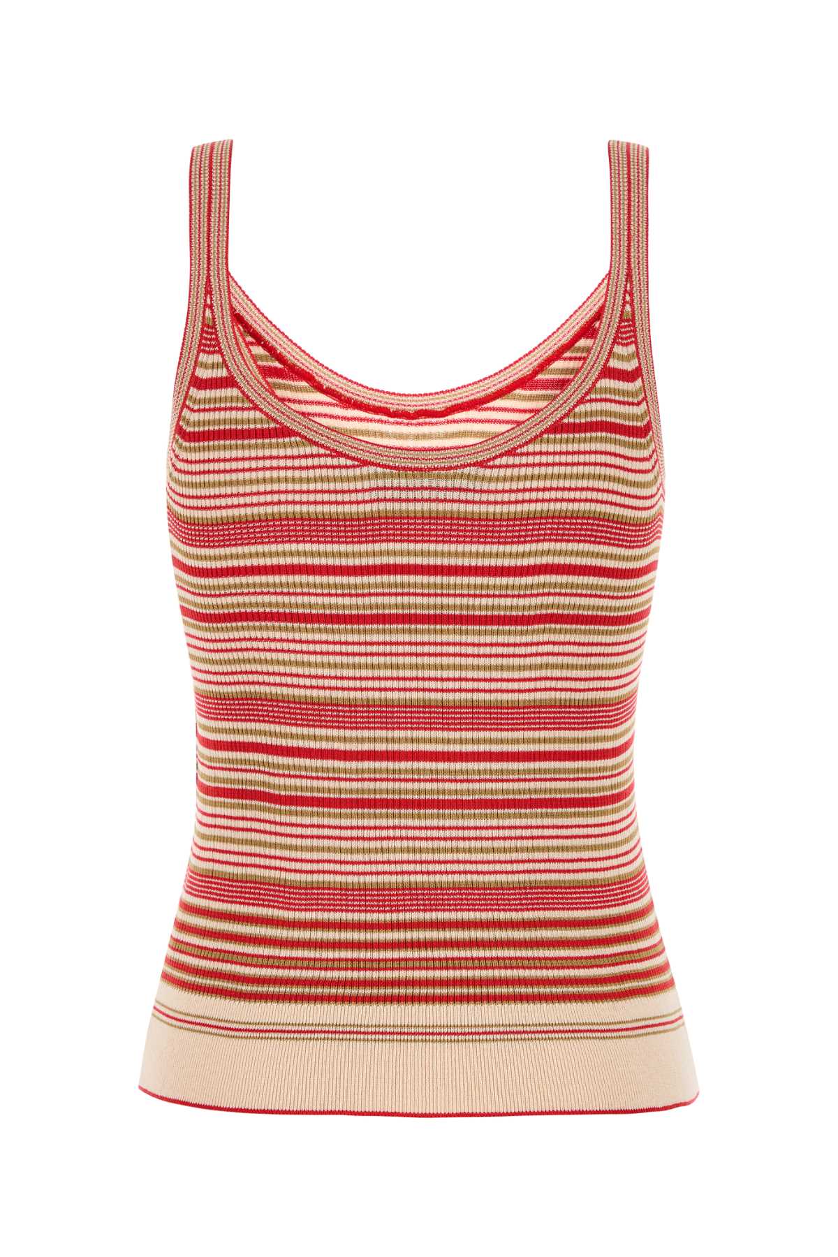 Fendi Beige And Red Striped Cotton And Silk Top In Multi