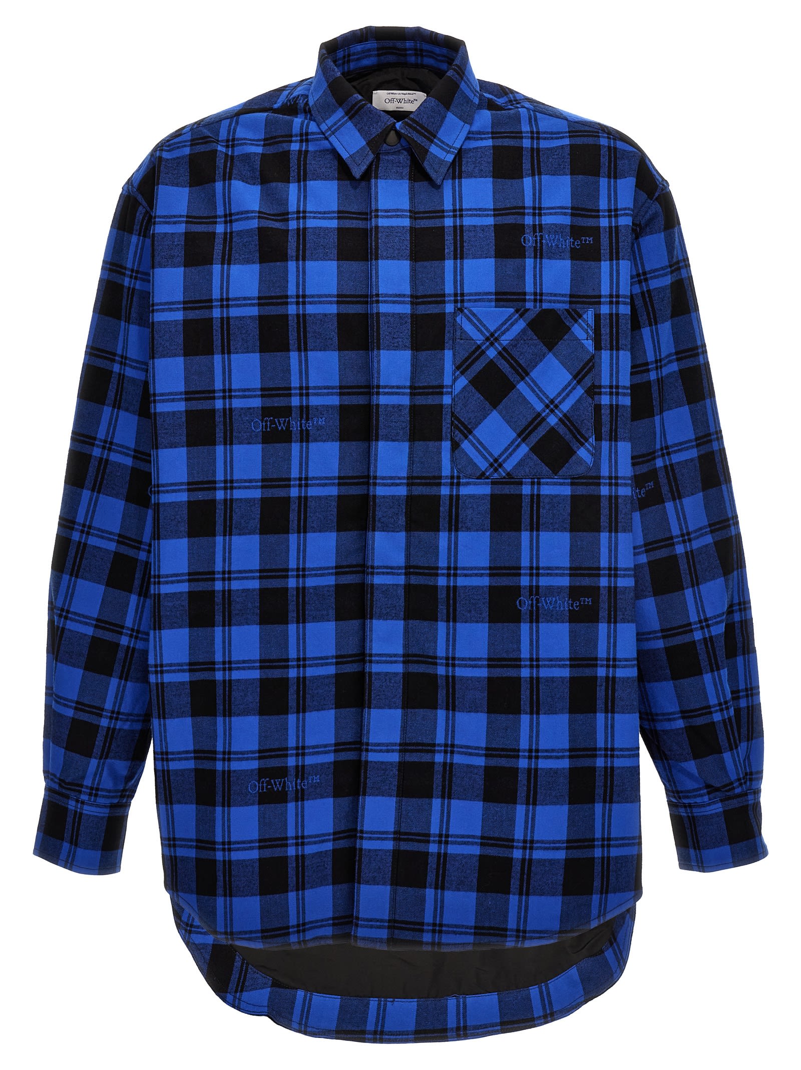 Shop Off-white Check Flannel Overshirt In Dark Blue