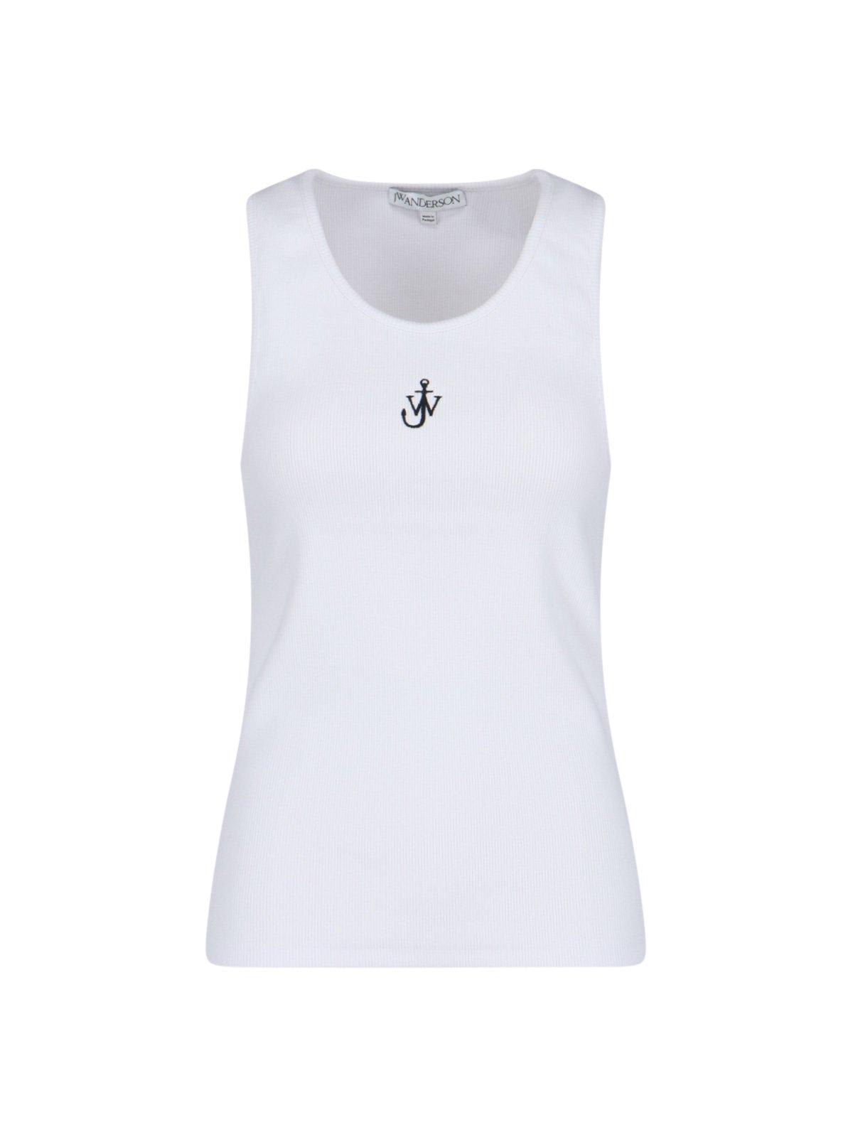 Shop Jw Anderson Logo Embroidered Ribbed Tank Top