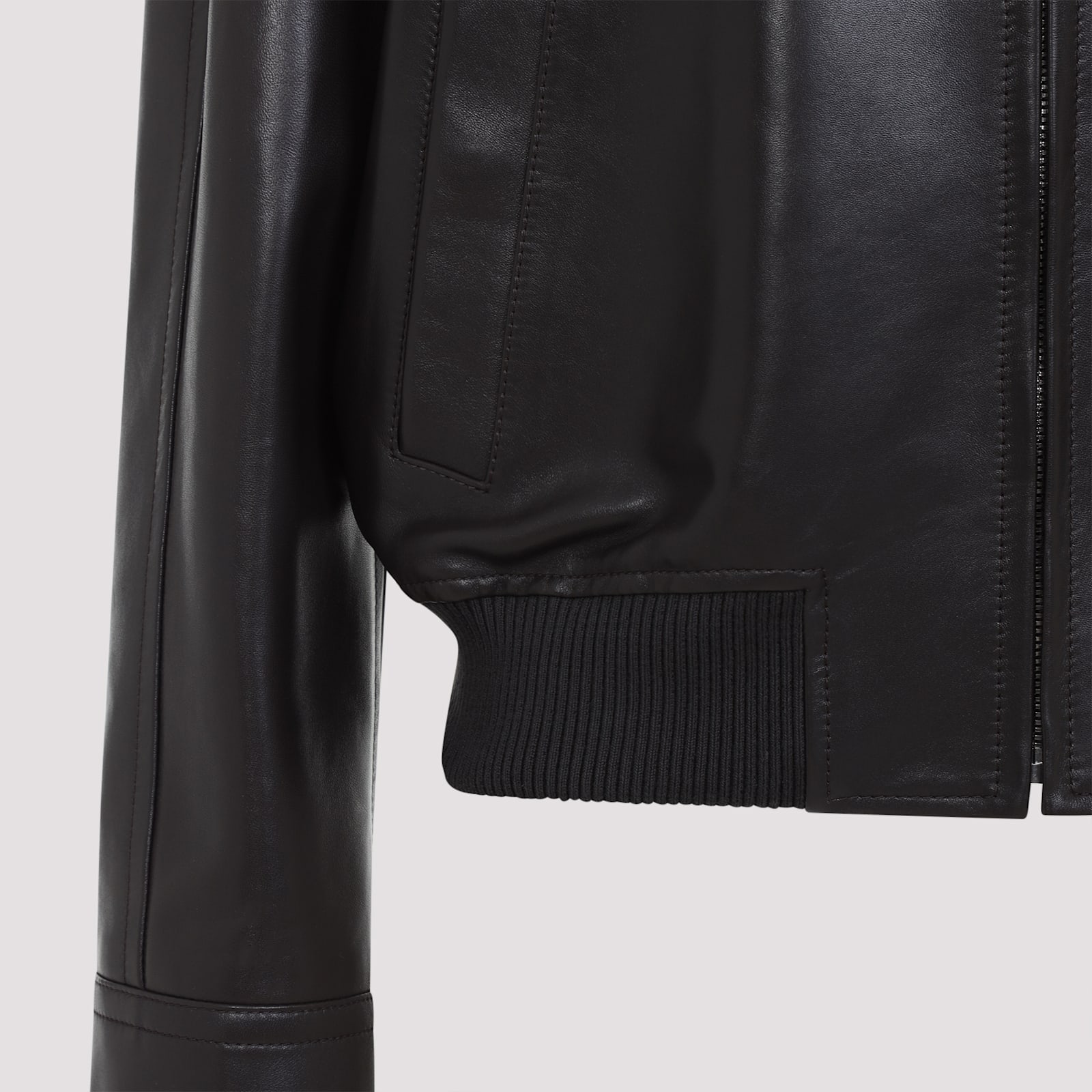 Bottega Veneta Intrecciato Collar Leather Jacket In Black